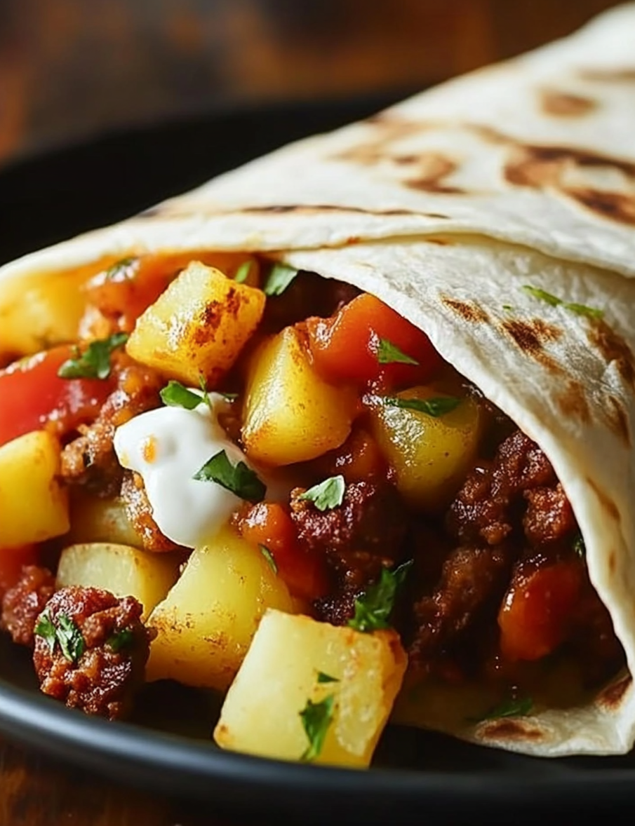 Breakfast Burrito with Potatoes and Chorizo