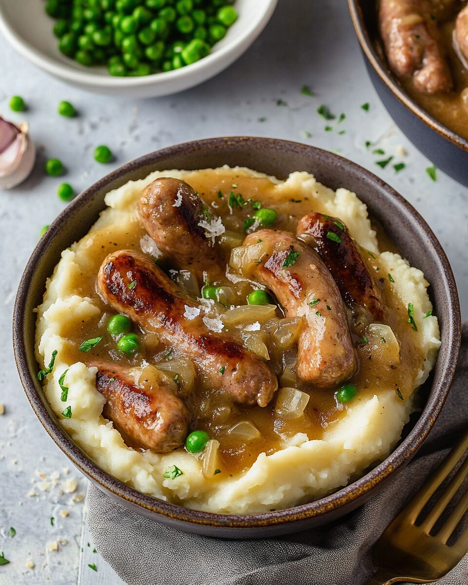 Sausages and Onion Gravy with Mashed Potatoes
