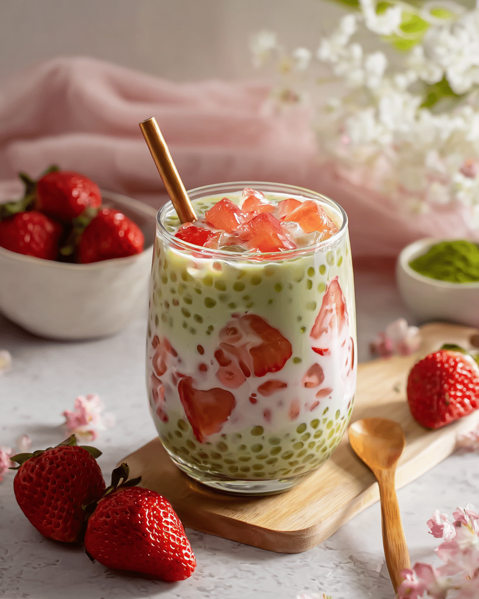 Strawberry Matcha Sago