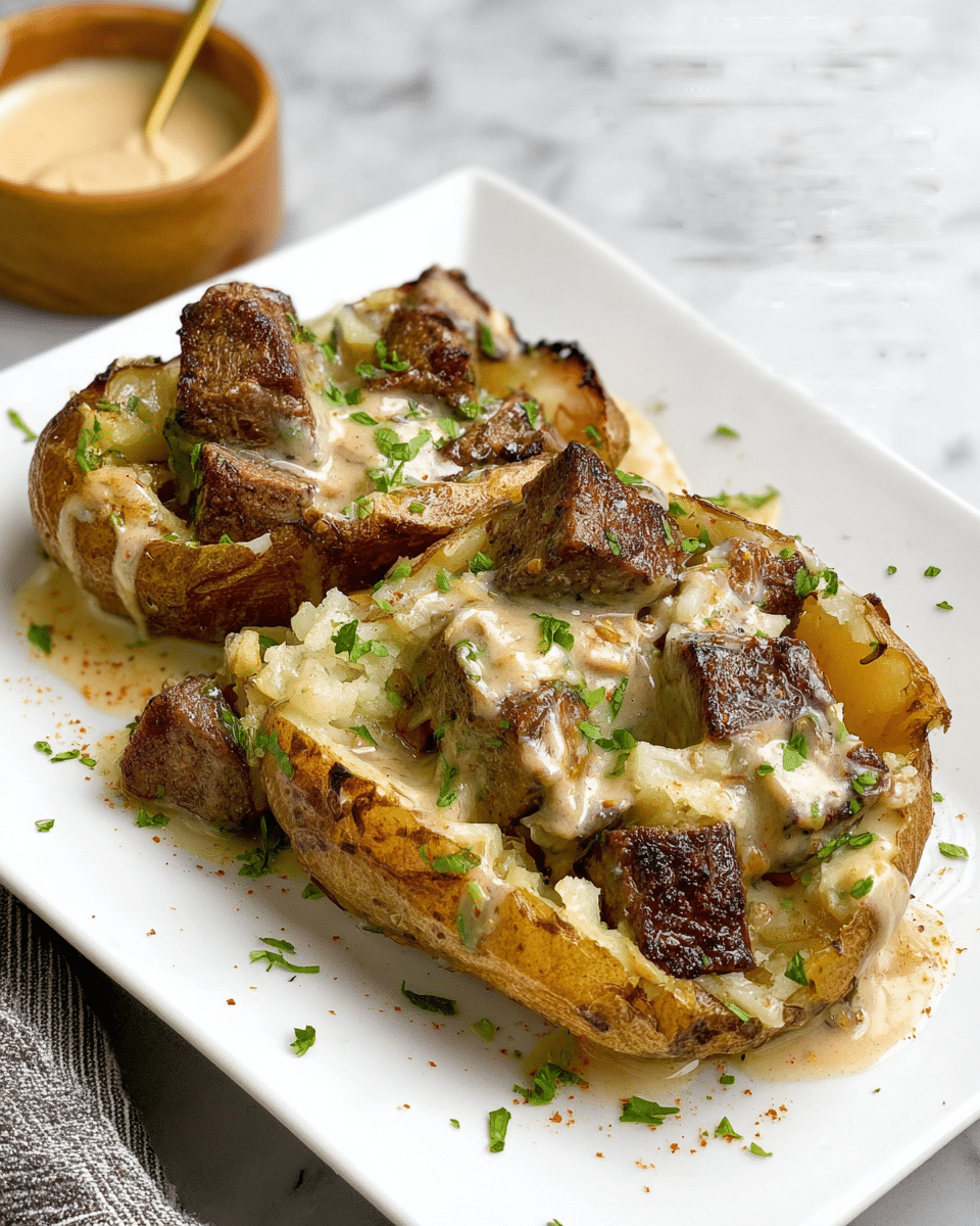 Garlic Butter Steak Stuffed Baked Potatoes