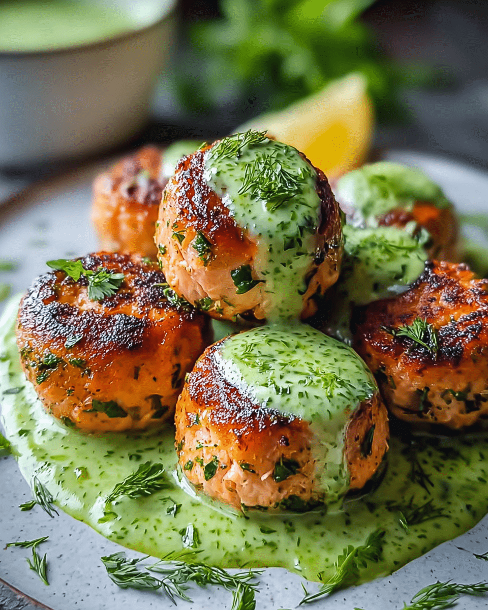 Grilled Salmon Balls with Creamy Avocado Sauce