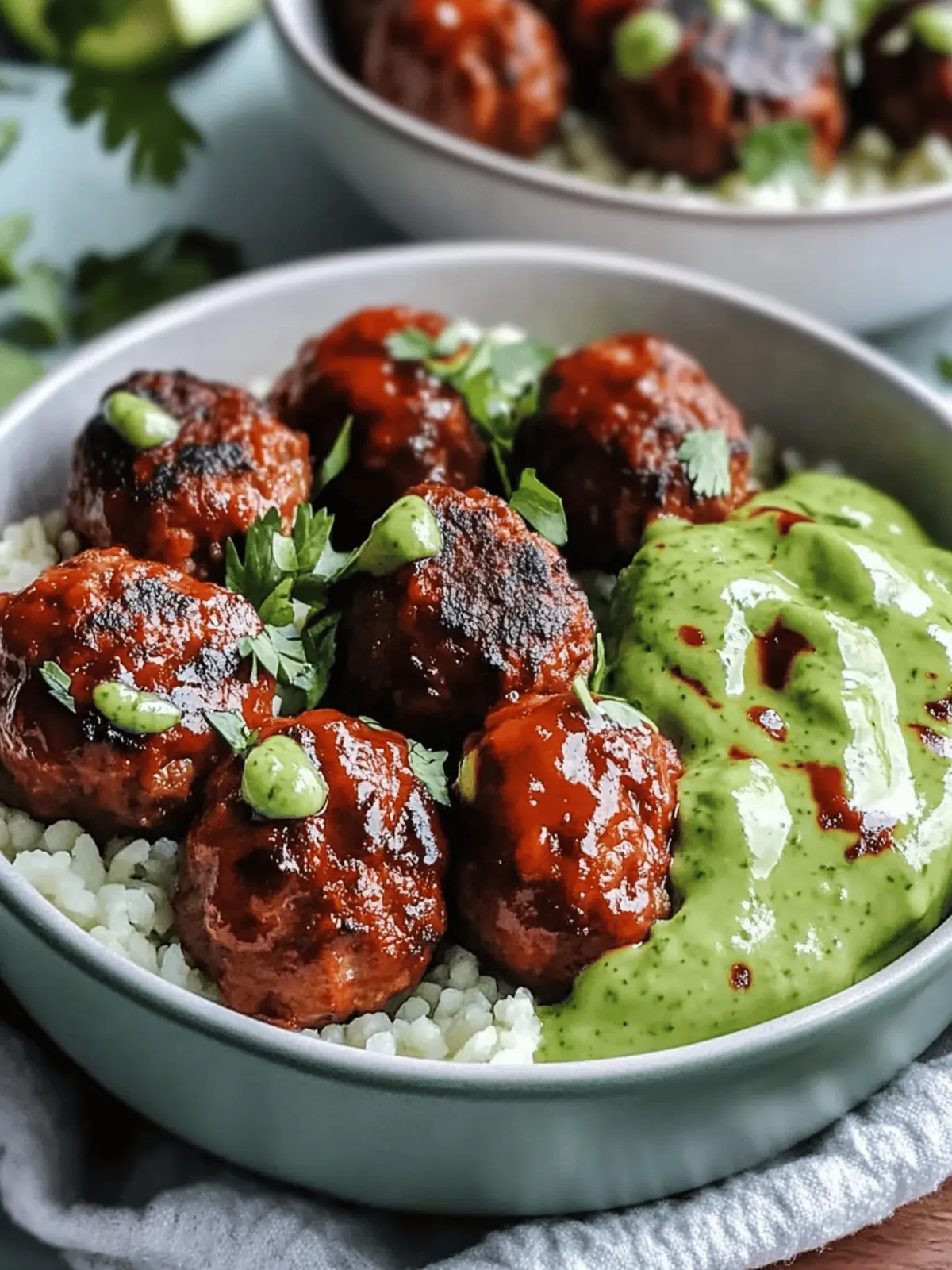Barbecue Meatball Bowls with Avocado Goddess Sauce Delight 3 Barbecue Meatball Bowls with Avocado Goddess Sauce