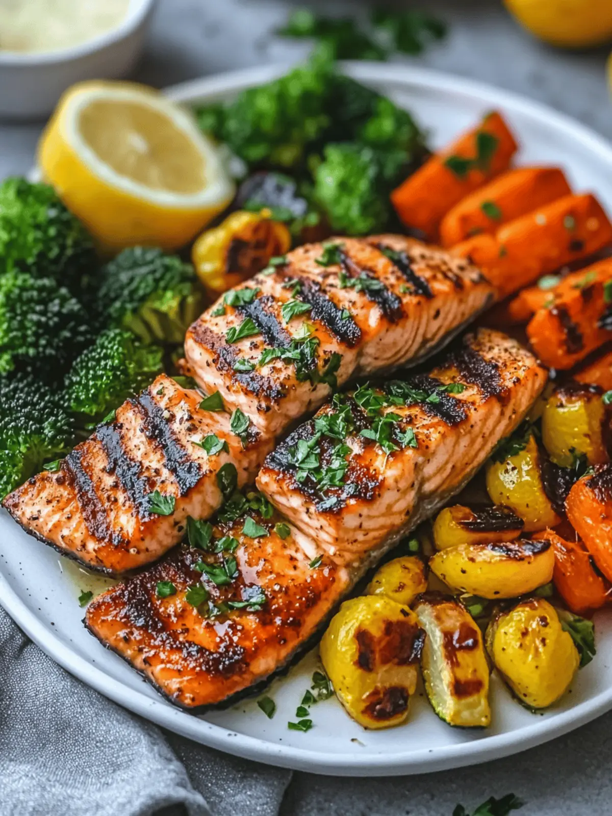 Grilled Lemon Garlic Salmon with Roasted Veggies Bliss 3 Grilled Lemon Garlic Salmon with Roasted Veggies