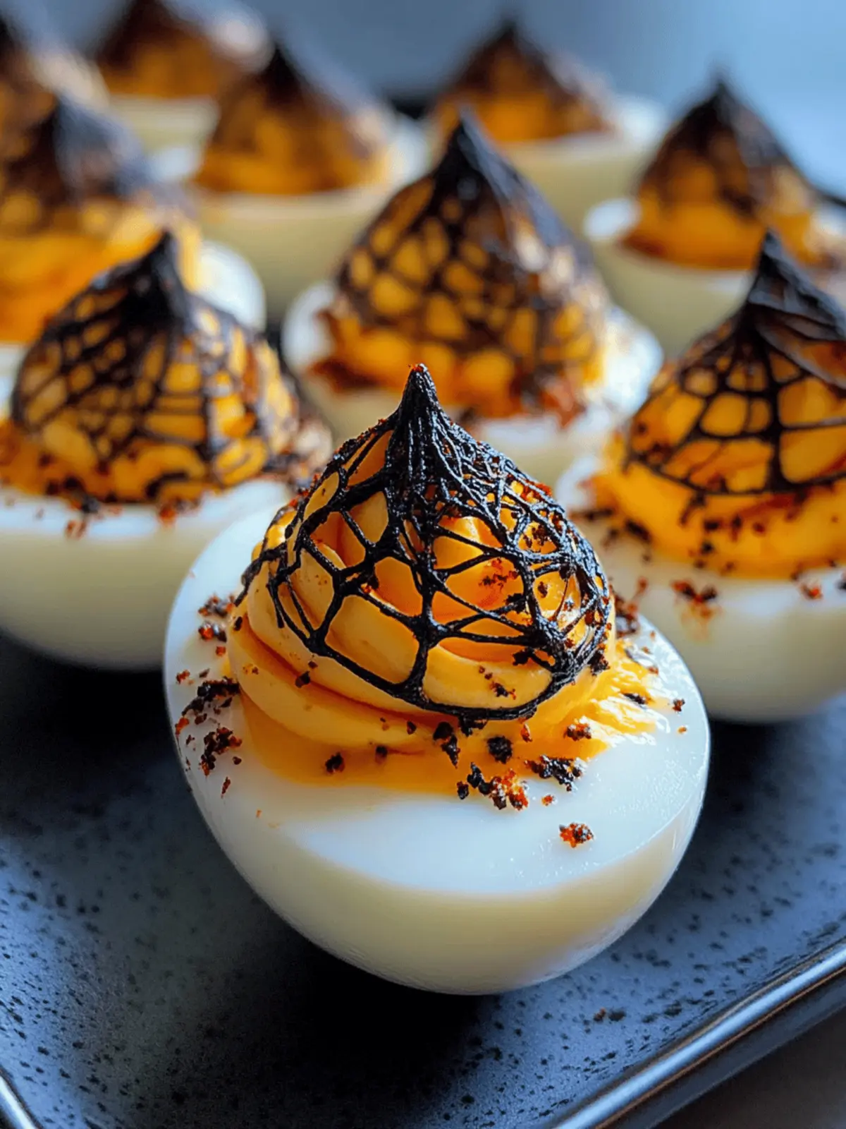 Eerie Spooky Spiderweb Deviled Eggs for a Haunted Feast 4 Spooky Spiderweb Deviled Eggs