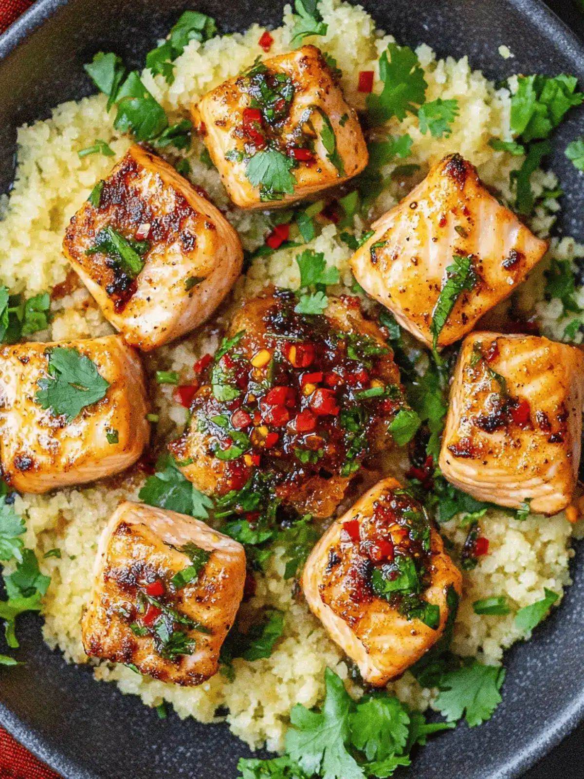 Savor Salmon Bites With Spicy Chili Crisp Sauce Tonight 2 Salmon Bites With Spicy Chili Crisp Sauce