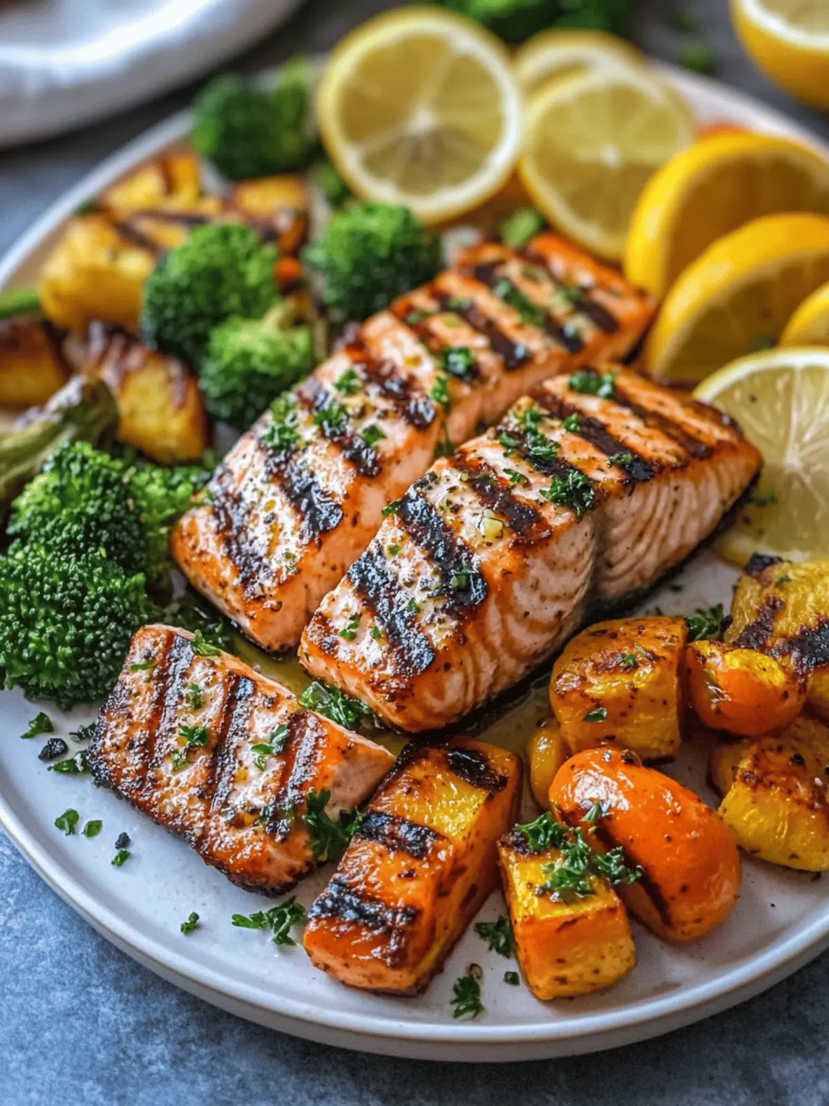 Grilled Lemon Garlic Salmon with Roasted Veggies Bliss 2 Grilled Lemon Garlic Salmon with Roasted Veggies