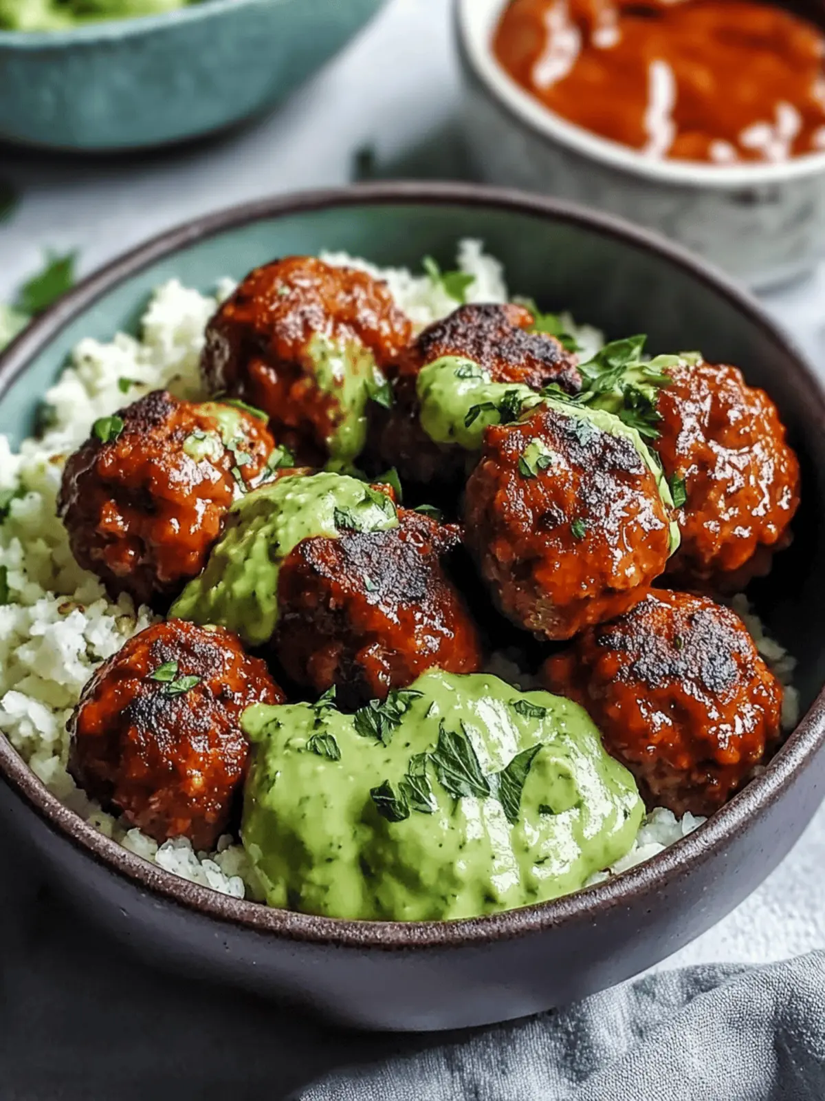 Barbecue Meatball Bowls with Avocado Goddess Sauce Delight 4 Barbecue Meatball Bowls with Avocado Goddess Sauce