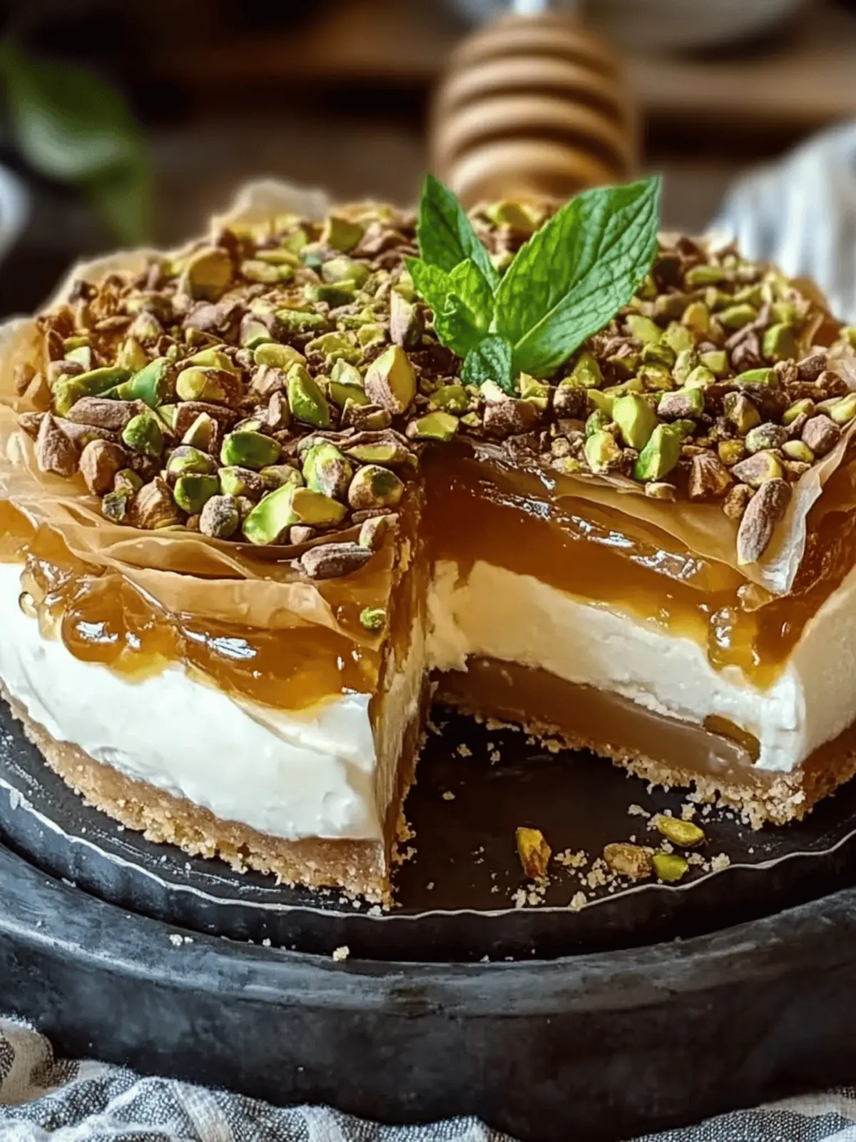 Honey Pistachio Baklava Cheesecake: A Dreamy Dessert Delight 3 Honey Pistachio Baklava Cheesecake