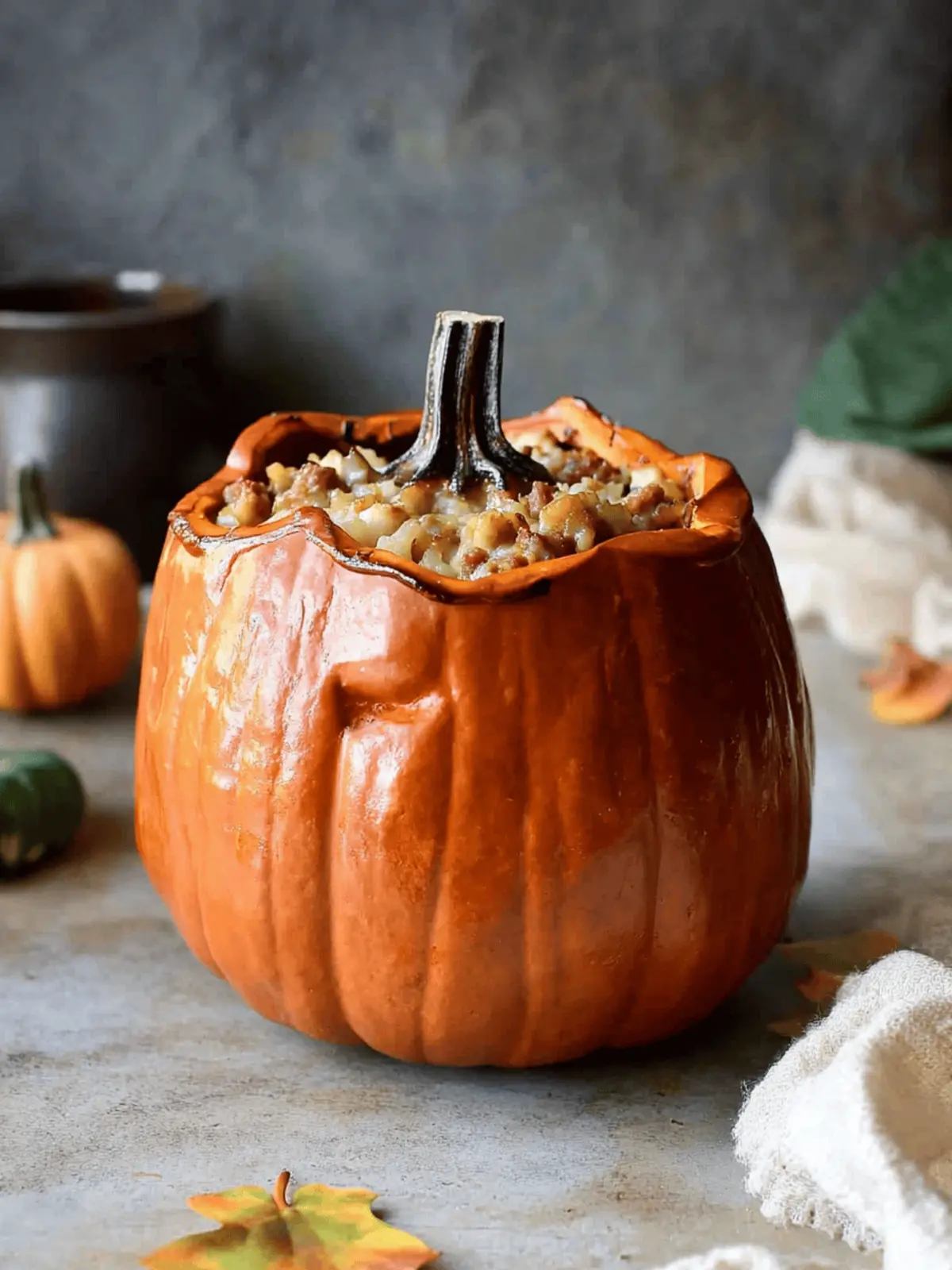 Savory Stuffed Pumpkin Recipe: Creamy Sausage & Rice Delight 2 Savory Stuffed Pumpkin Recipe- A Creamy Sausage & Rice Dinner in a Pumpkin