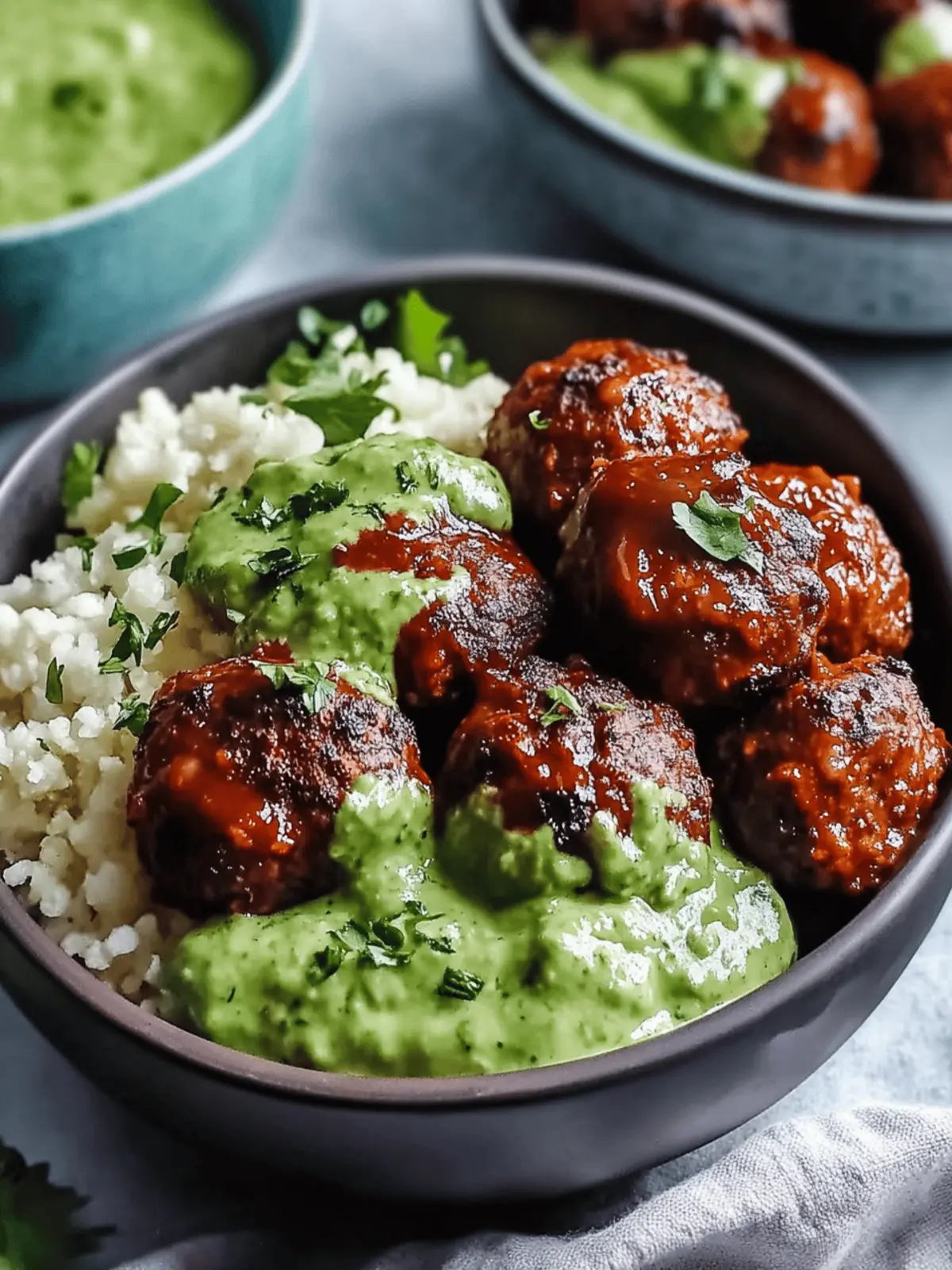 Barbecue Meatball Bowls with Avocado Goddess Sauce Delight 2 Barbecue Meatball Bowls with Avocado Goddess Sauce