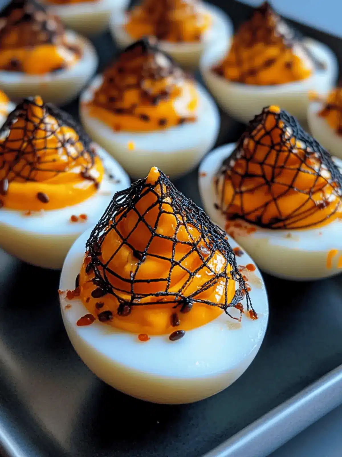 Eerie Spooky Spiderweb Deviled Eggs for a Haunted Feast 5 Spooky Spiderweb Deviled Eggs