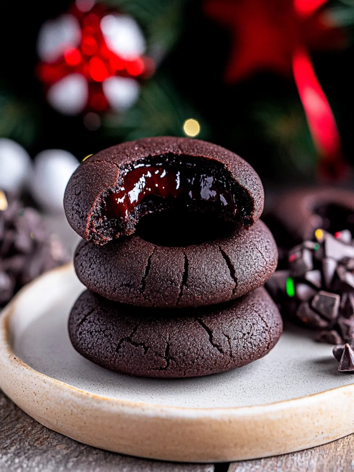 Decadent Chocolate Thumbprint Cookies Filled with Ganache 3 Chocolate Thumbprint Cookies