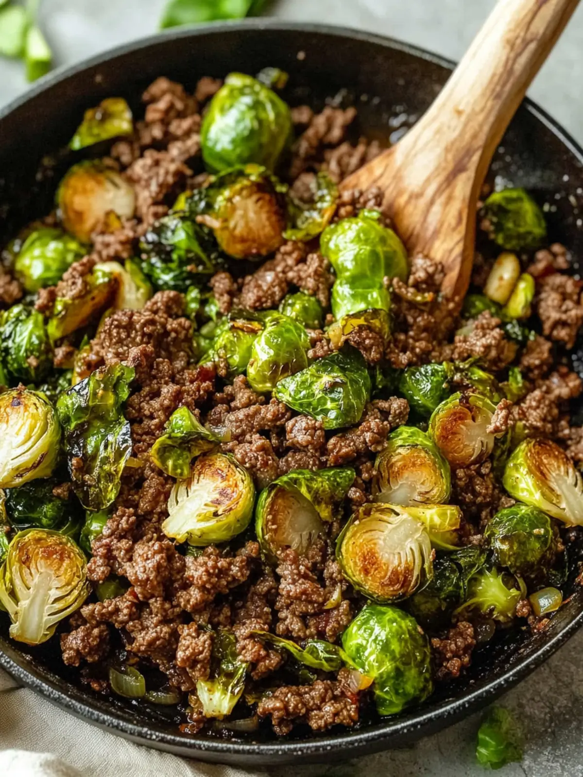 Ground Beef and Brussels Sprouts Skillet