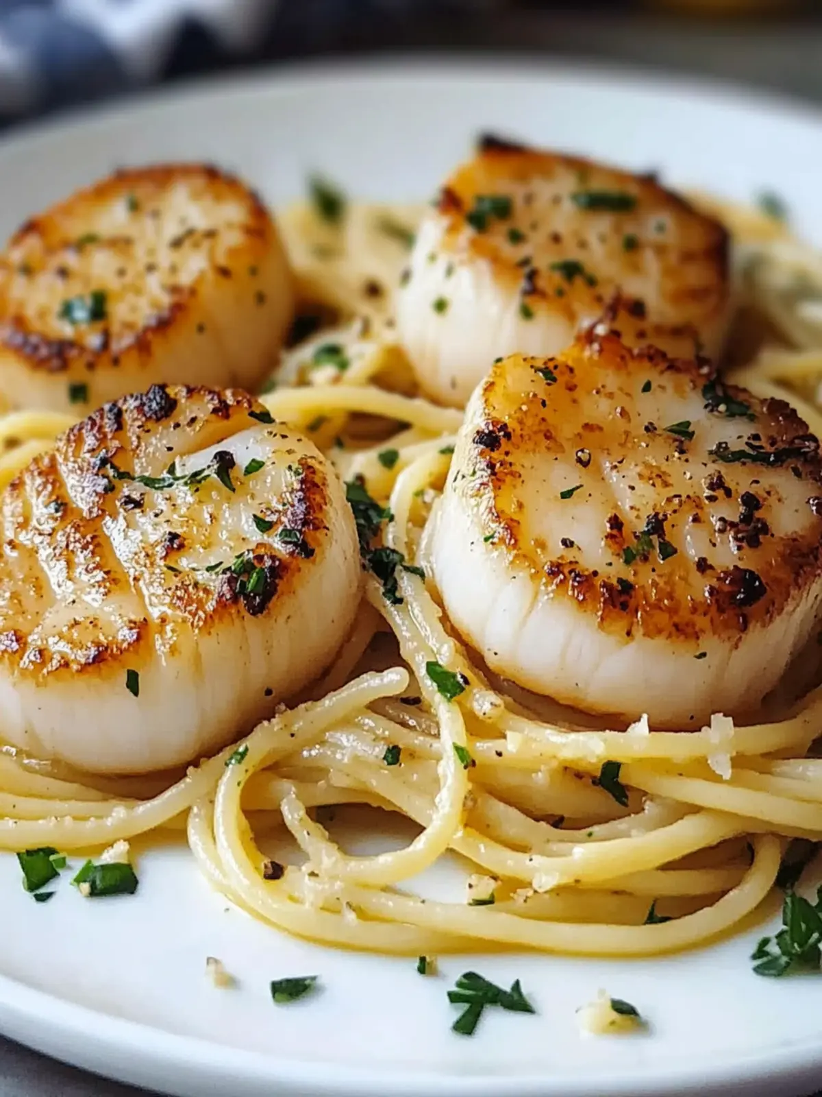 Seared Scallops over Garlic Pasta: A Romantic Dinner Delight 5 Seared Scallops over Garlic Pasta