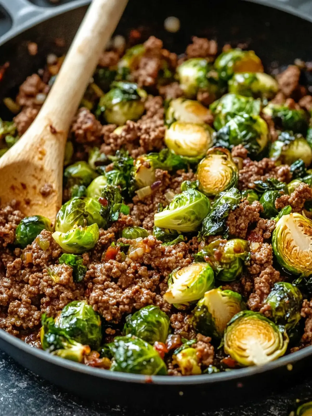 Ground Beef and Brussels Sprouts Skillet