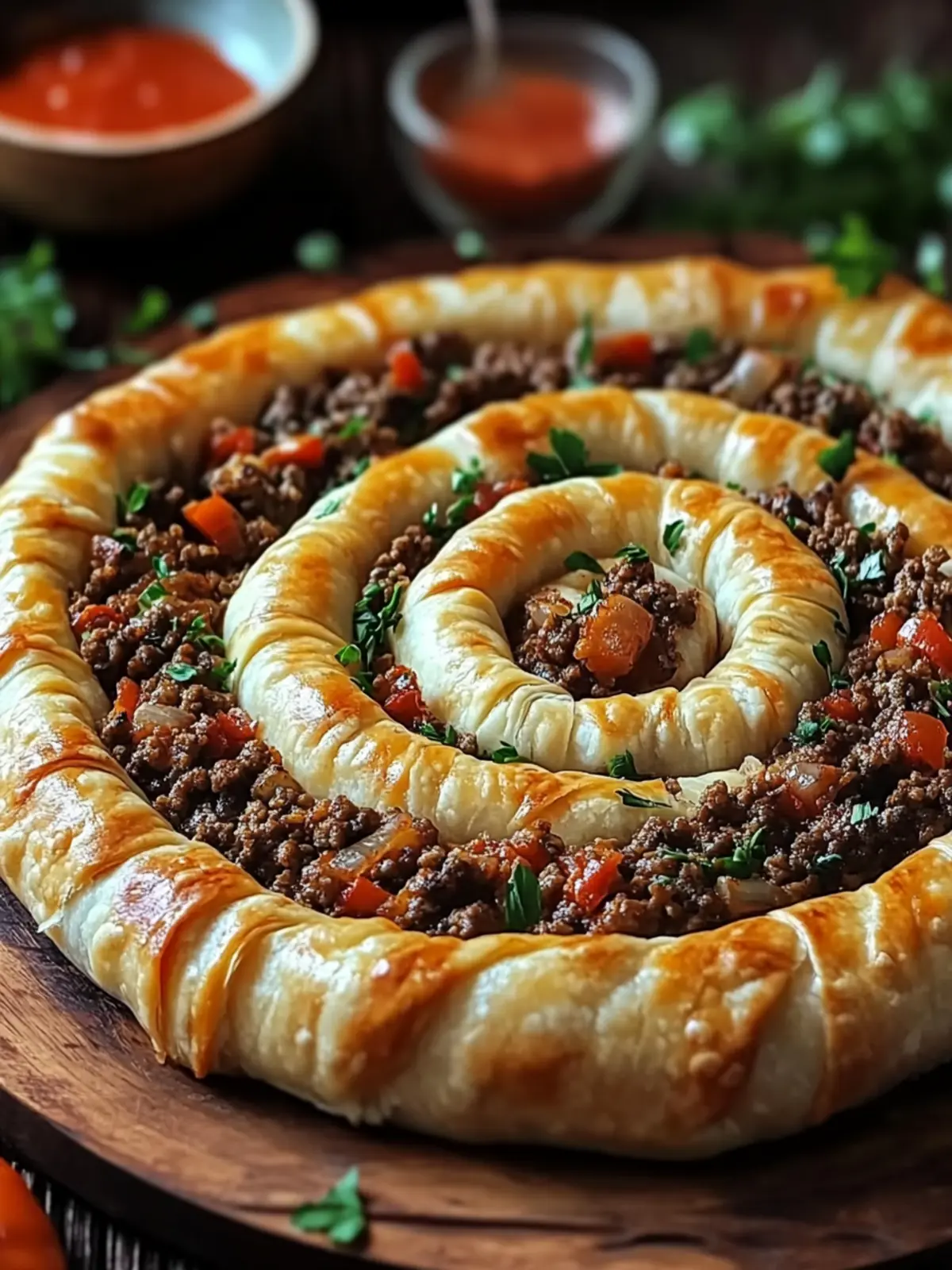 Savor Flaky Turkish Spiral Borek with Spiced Ground Beef 5 Turkish Spiral Borek with Spiced Ground Beef