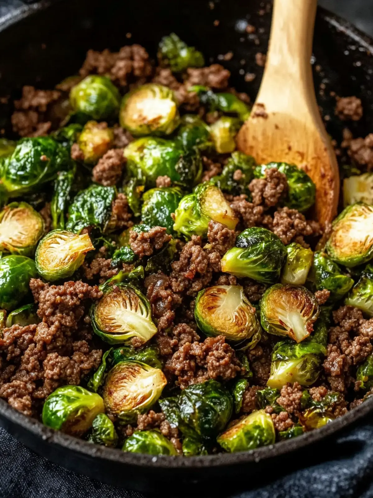 Ground Beef and Brussels Sprouts Skillet