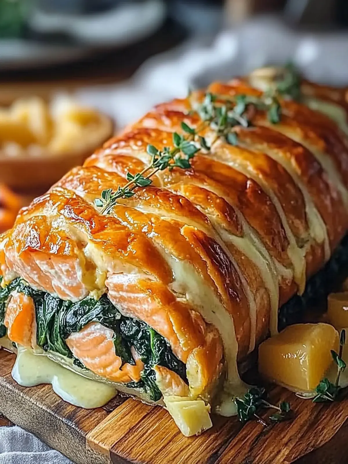 Spinach and Cheese Stuffed Salmon Wellington