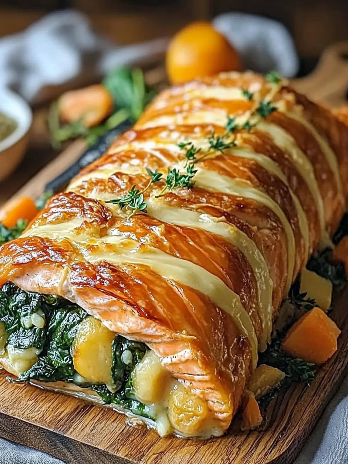 Spinach and Cheese Stuffed Salmon Wellington