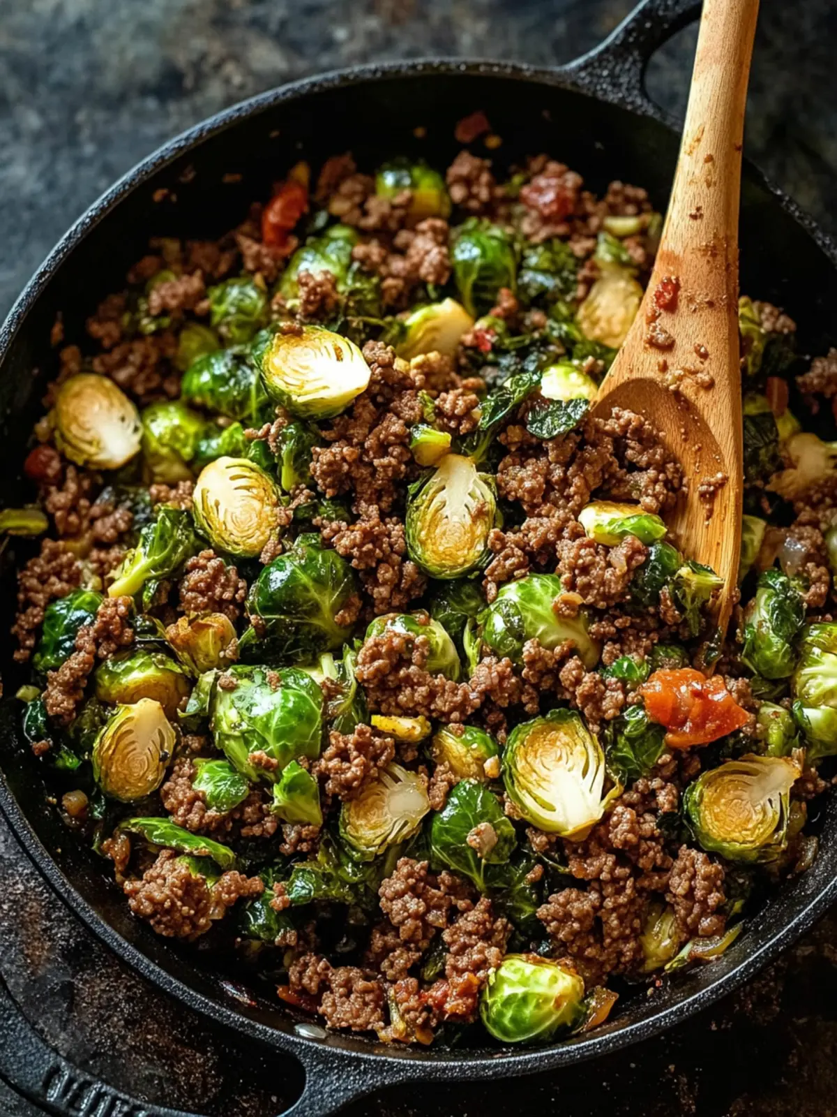 Ground Beef and Brussels Sprouts Skillet