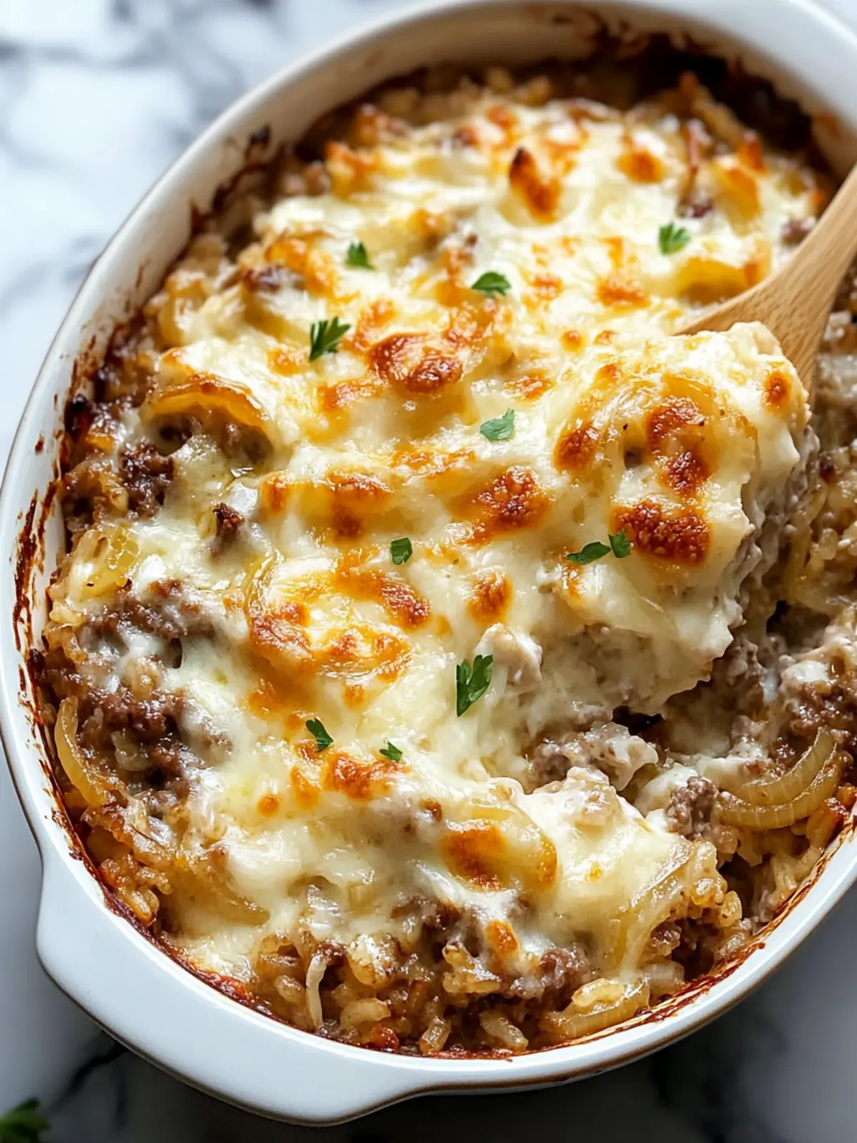 Quick French Onion Ground Beef Rice Casserole