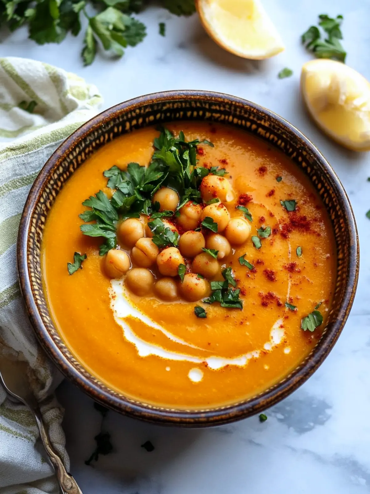 Savory Moroccan Sweet Potato Soup with Chickpeas Magic 5 Moroccan Sweet Potato Soup with Chickpeas