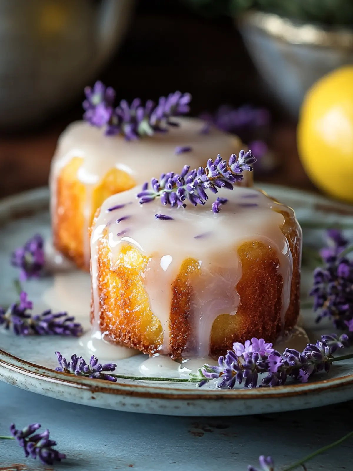 Mini Lemon Cakes with Lavender Glaze for Elegant Celebrations 4 Mini Lemon Cakes with Lavender Glaze