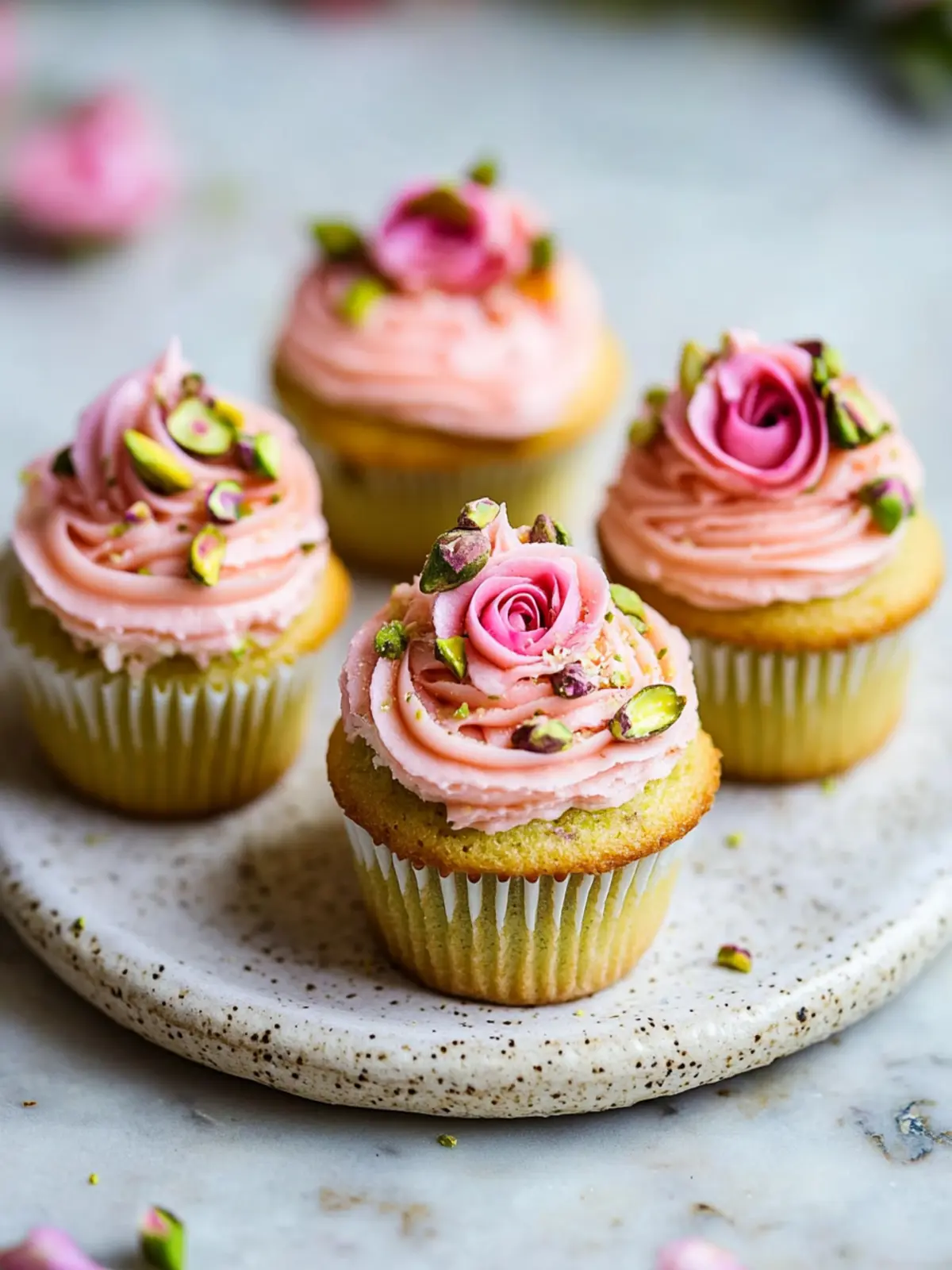 Vegan Mini Rose Pistachio Cupcakes for Joyful Celebrations 3 Vegan Mini Rose Pistachio Cupcakes