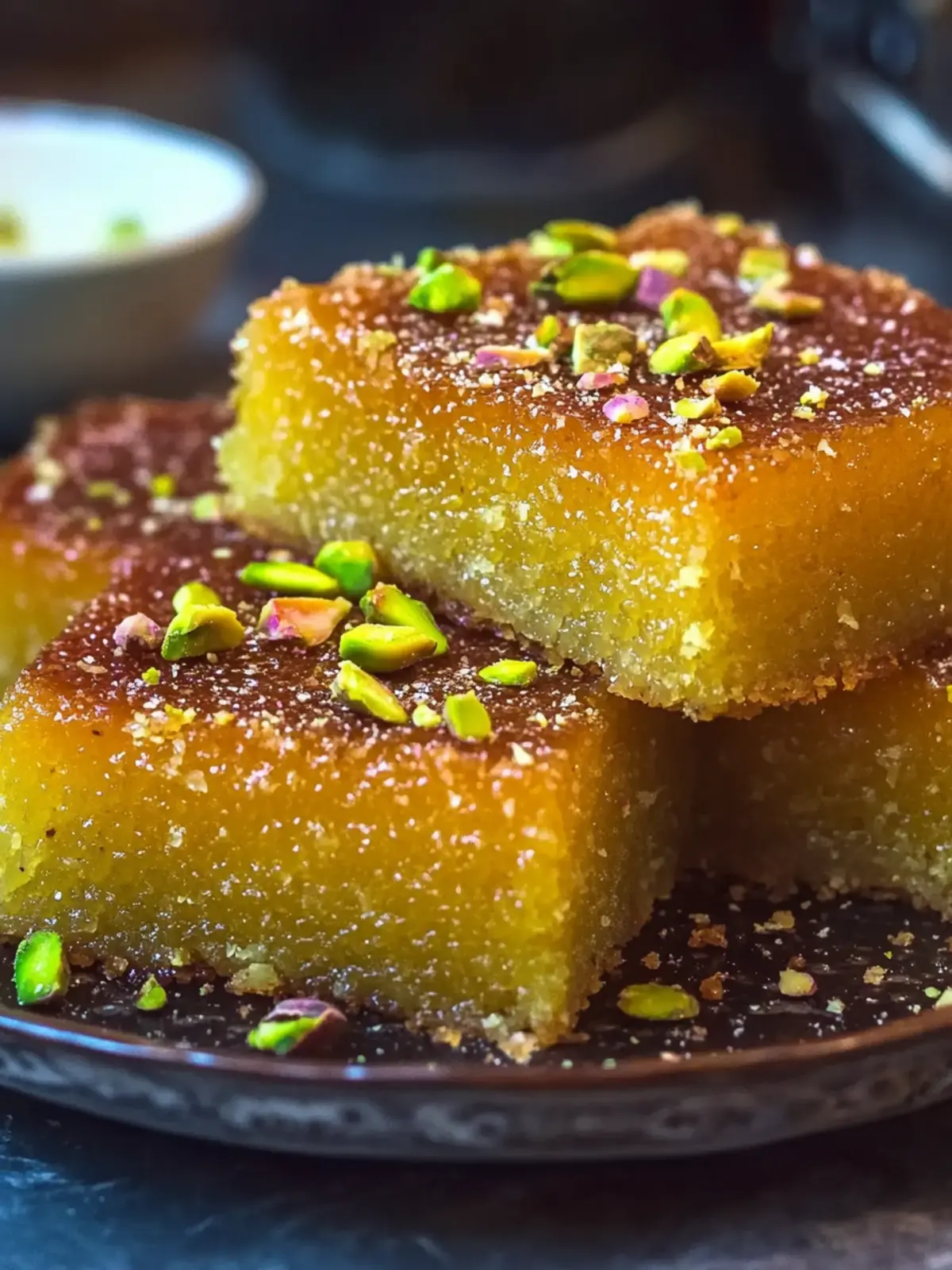 Saffron Pistachio Basbousa
