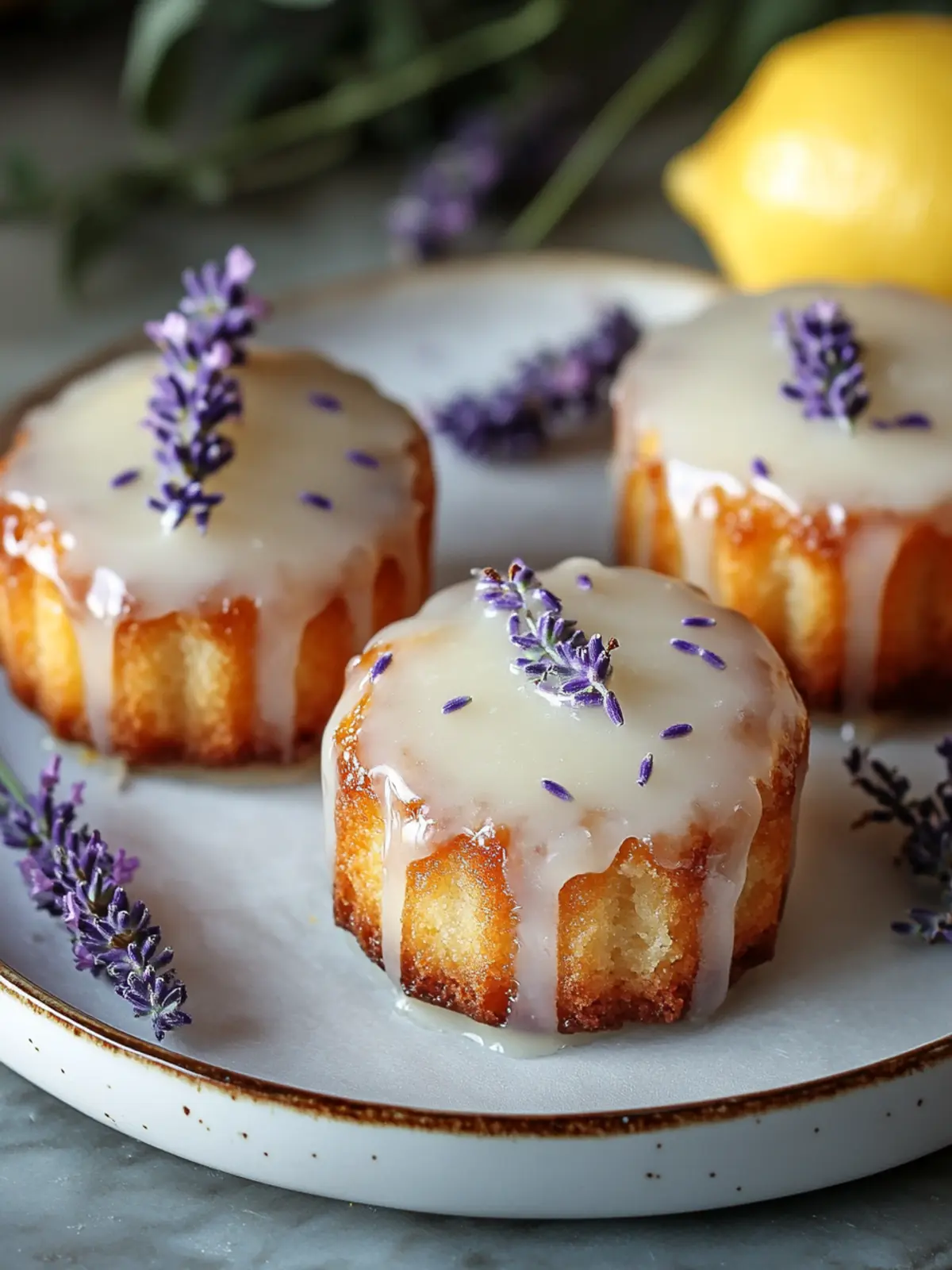 Mini Lemon Cakes with Lavender Glaze for Elegant Celebrations 2 Mini Lemon Cakes with Lavender Glaze