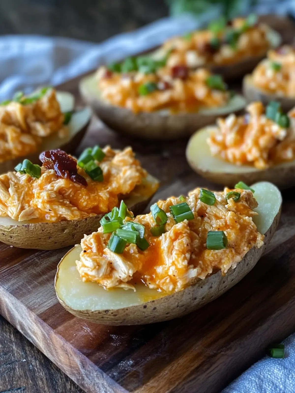 Crispy Buffalo Chicken Dip Loaded Potato Skins: Game Day Hit! 5 Crispy Buffalo Chicken Dip Loaded Potato Skins