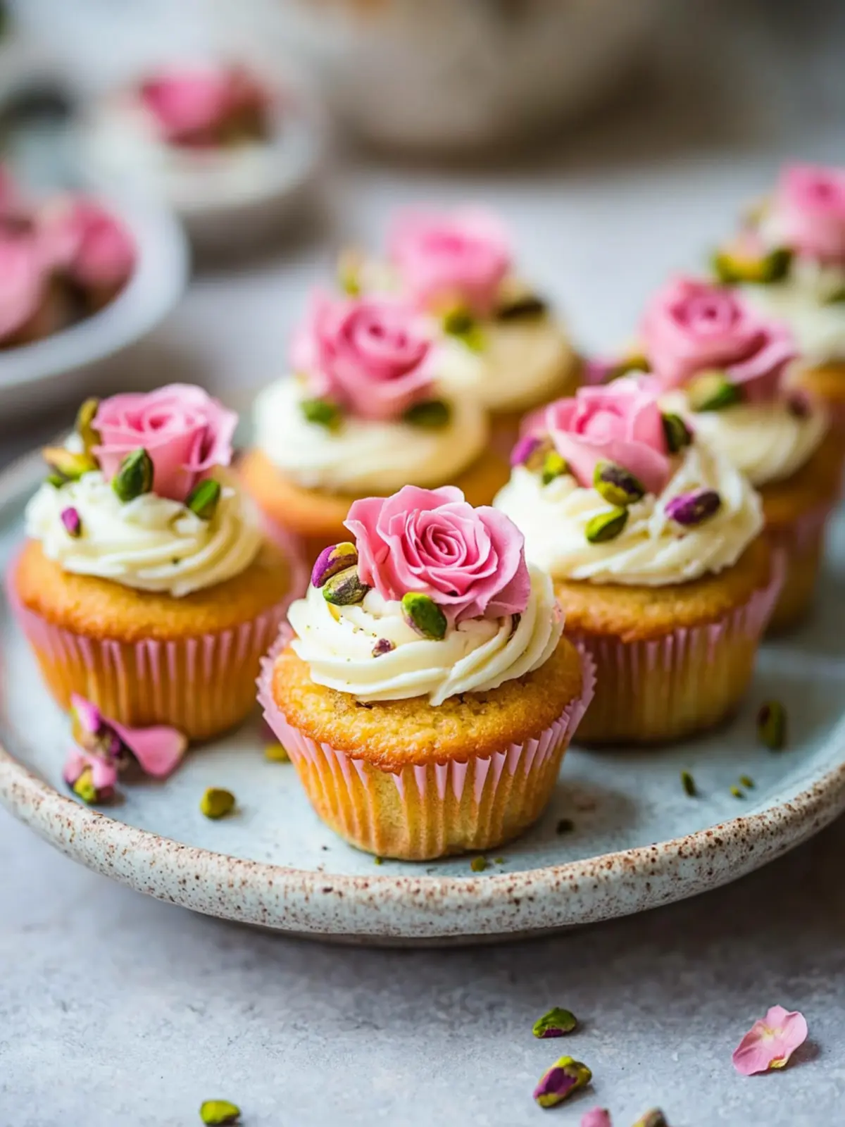 Vegan Mini Rose Pistachio Cupcakes for Joyful Celebrations 2 Vegan Mini Rose Pistachio Cupcakes
