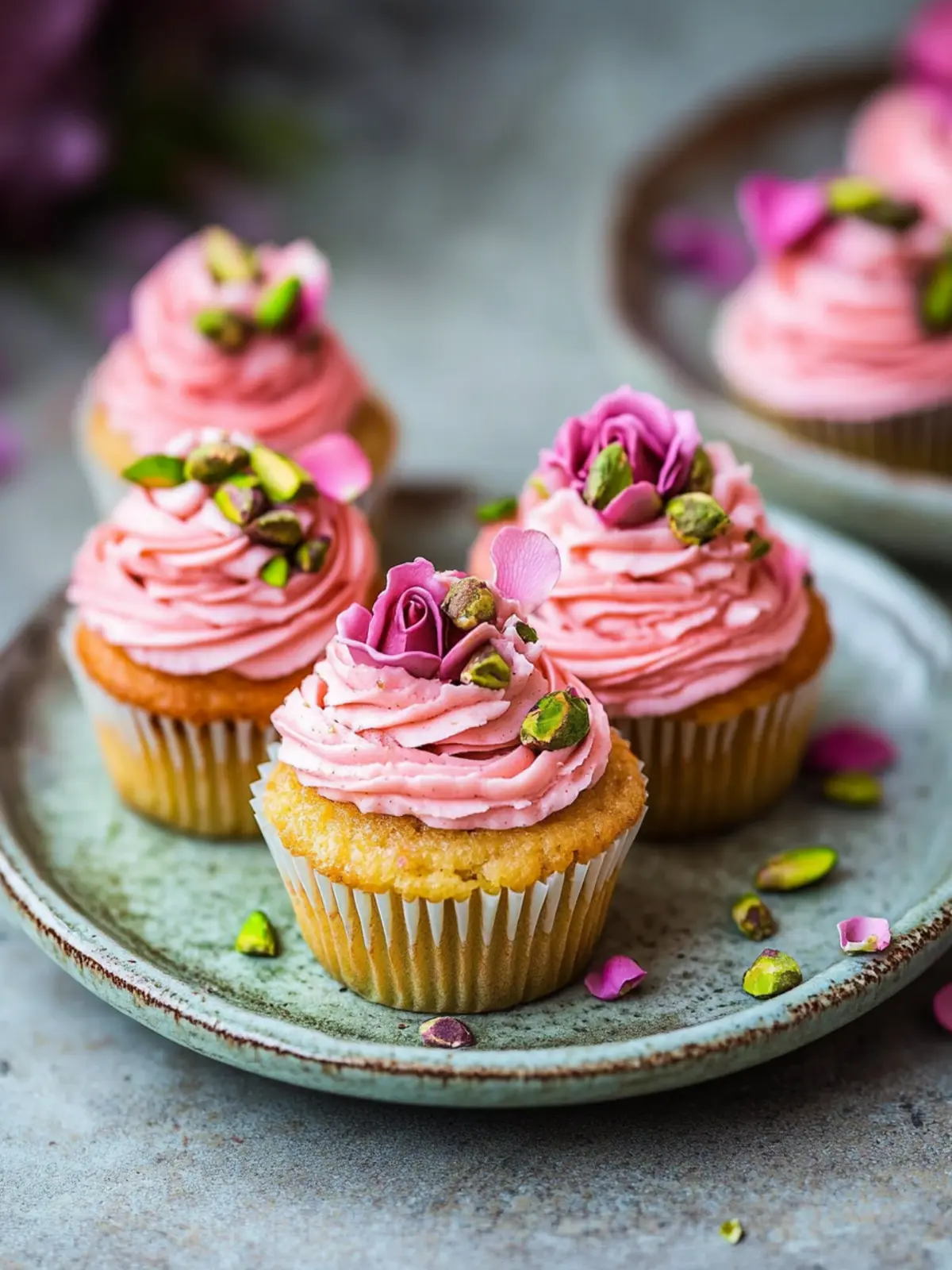 Vegan Mini Rose Pistachio Cupcakes for Joyful Celebrations 4 Vegan Mini Rose Pistachio Cupcakes