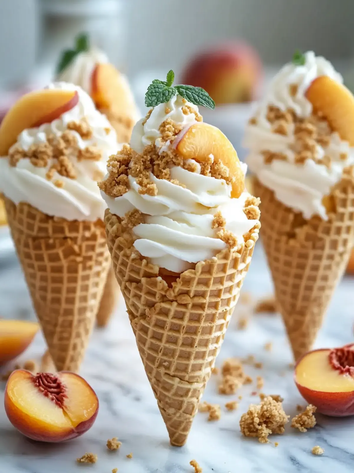Peach Cobbler Cheesecake Cones: Your Summer Dessert Twist 4 Peach Cobbler Cheesecake Cones