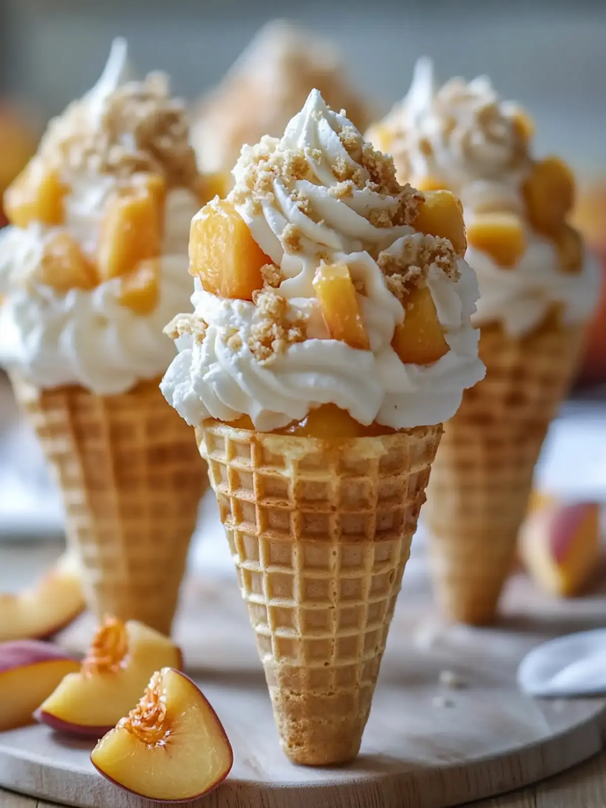 Peach Cobbler Cheesecake Cones: Your Summer Dessert Twist 3 Peach Cobbler Cheesecake Cones