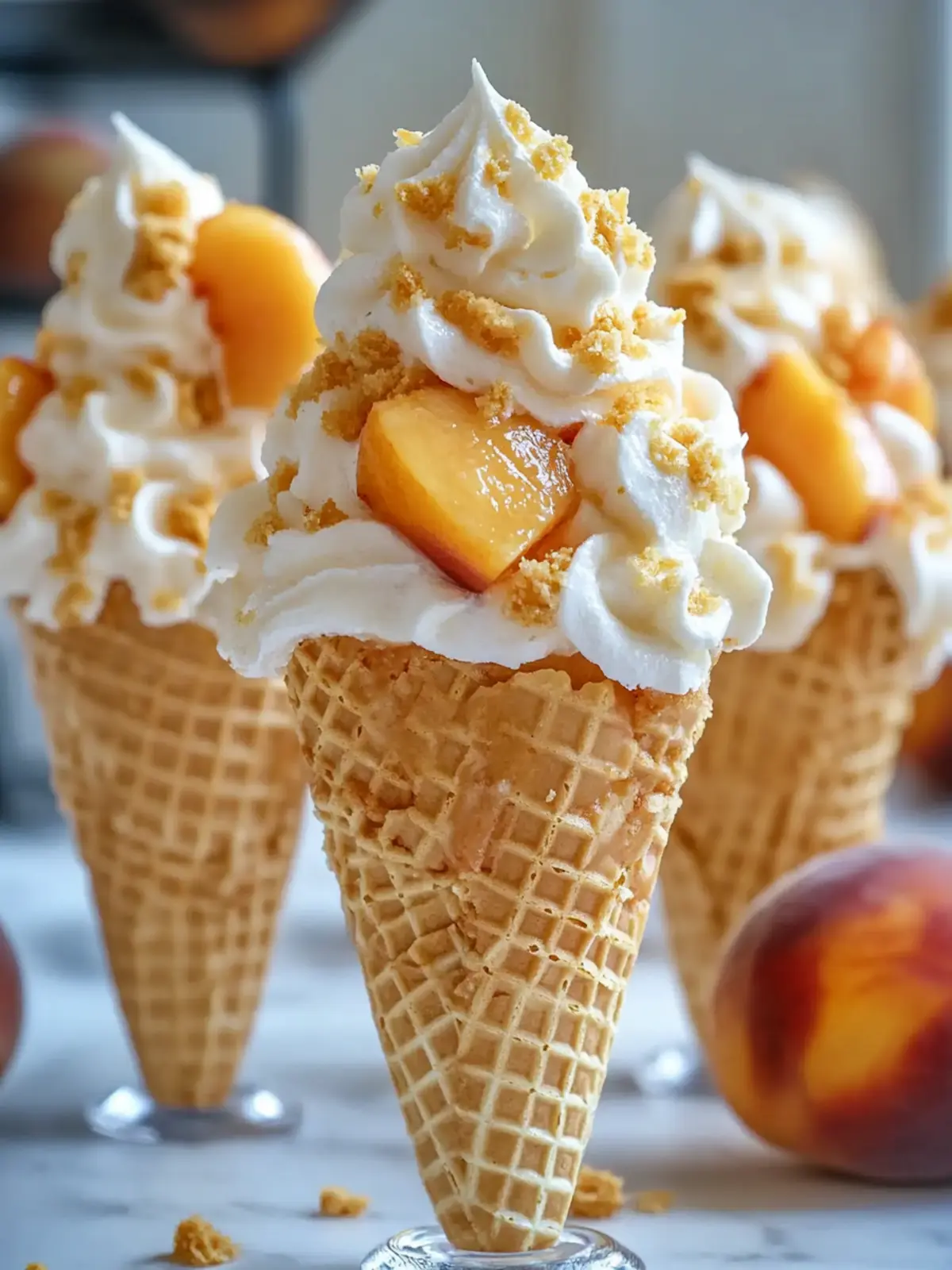 Peach Cobbler Cheesecake Cones: Your Summer Dessert Twist 2 Peach Cobbler Cheesecake Cones