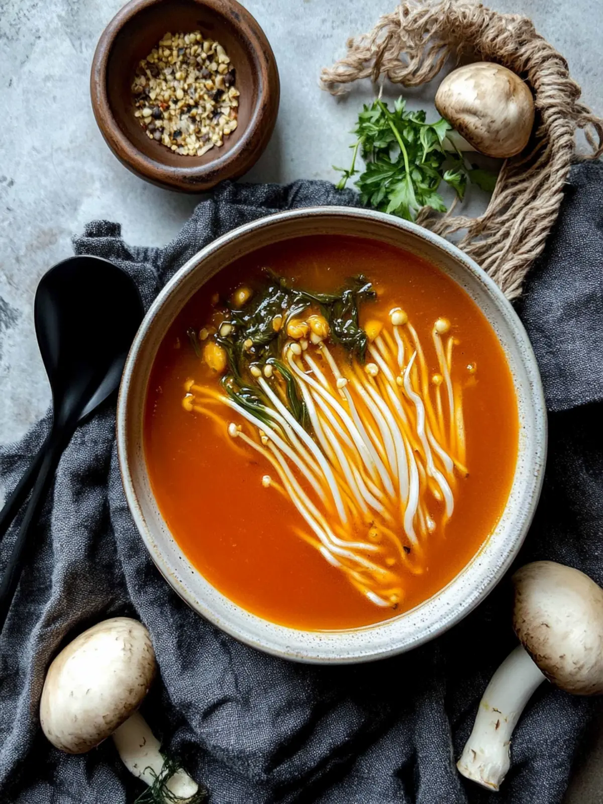 Tomato Enoki Mushroom Soup: Cozy Comfort in 30 Minutes 2 Tomato Enoki Mushroom Soup