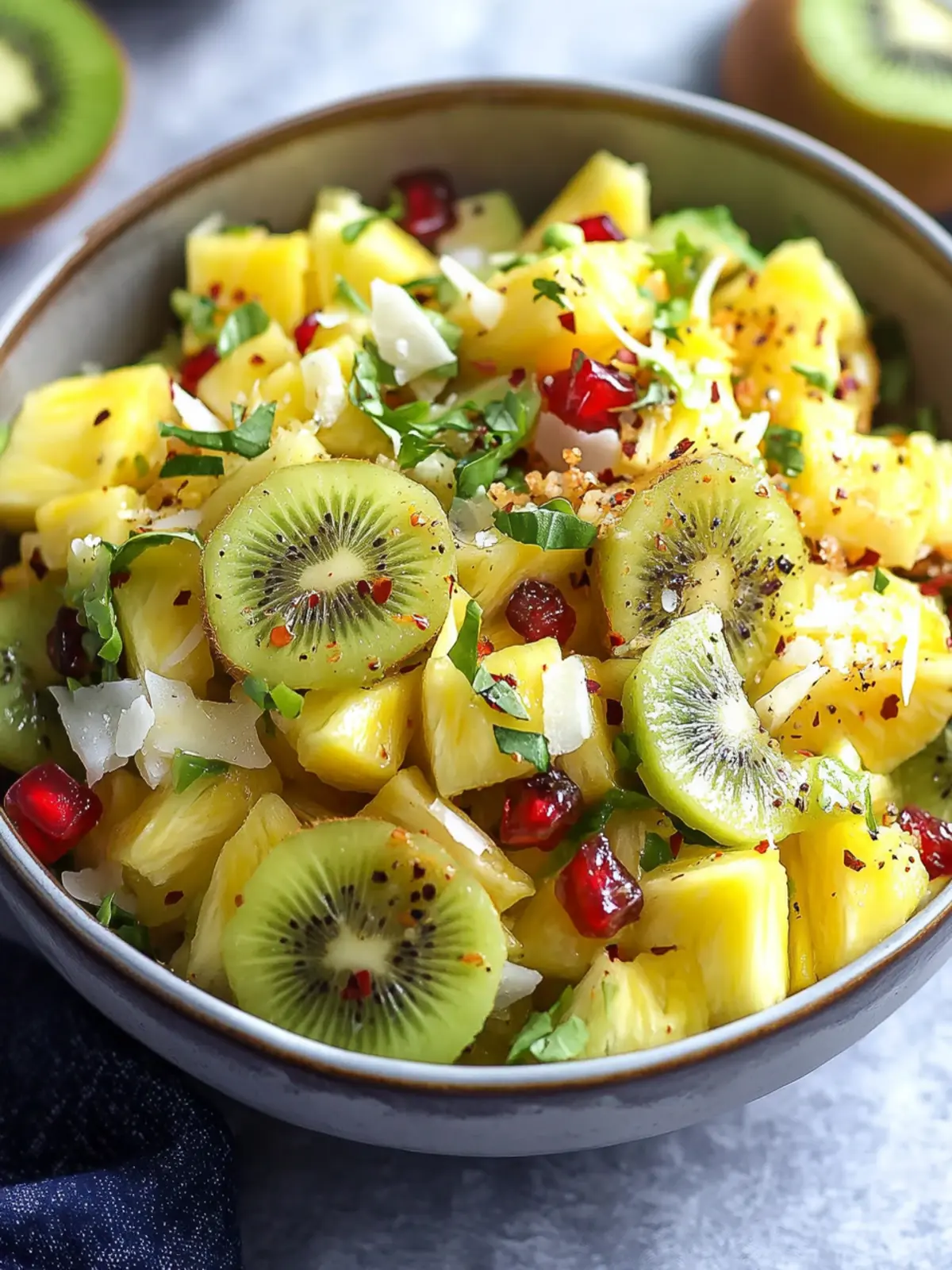 Pineapple Kiwi Salad with Crunchy Coconut Bliss 4 Pineapple Kiwi Salad