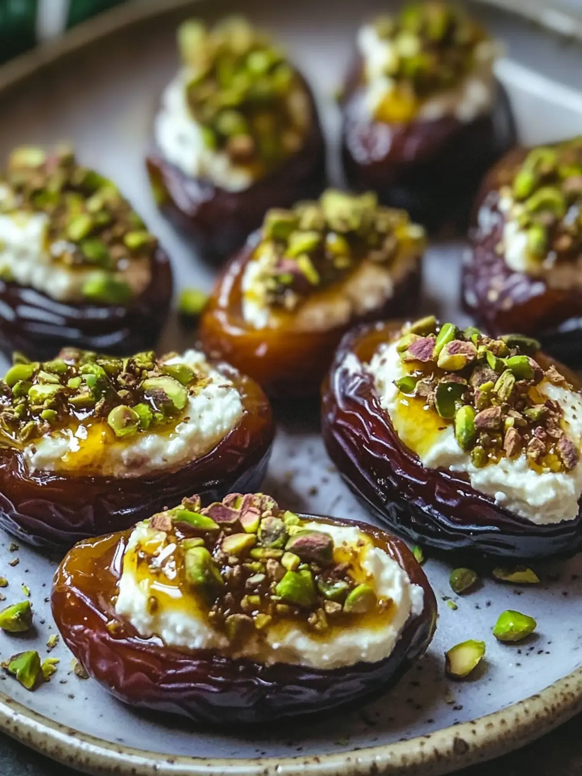 Indulge in Honey Pistachio Ricotta Stuffed Dates Today! 3 Honey Pistachio Ricotta Stuffed Dates