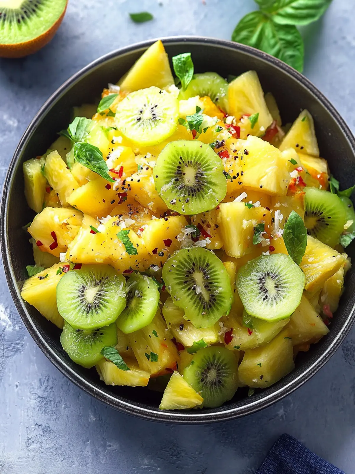 Pineapple Kiwi Salad with Crunchy Coconut Bliss 2 Pineapple Kiwi Salad