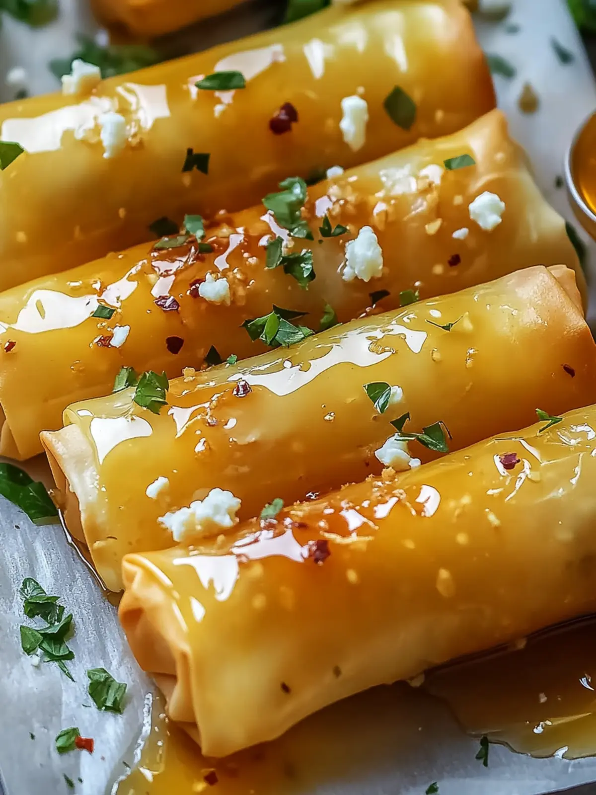 Crispy Feta Rolls with Hot Honey for a Flavorful Kick 5 Crispy Feta Rolls with Hot Honey