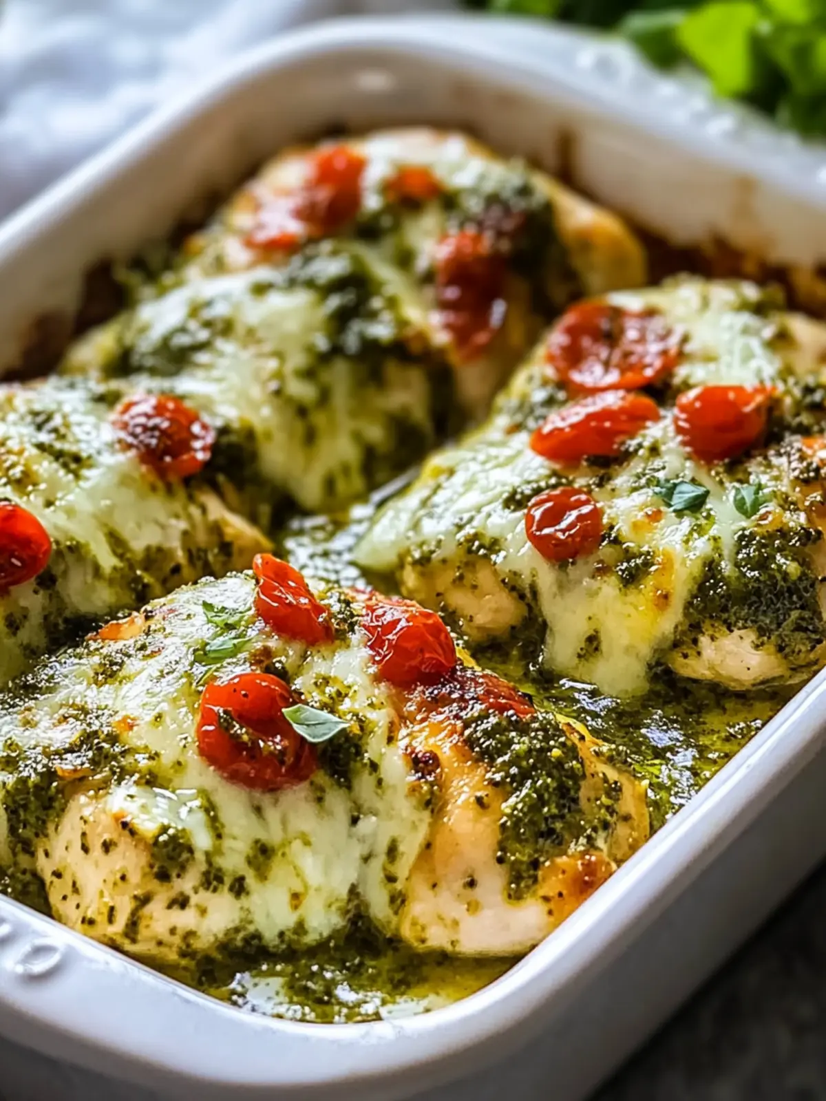 Cheesy Pesto Baked Chicken