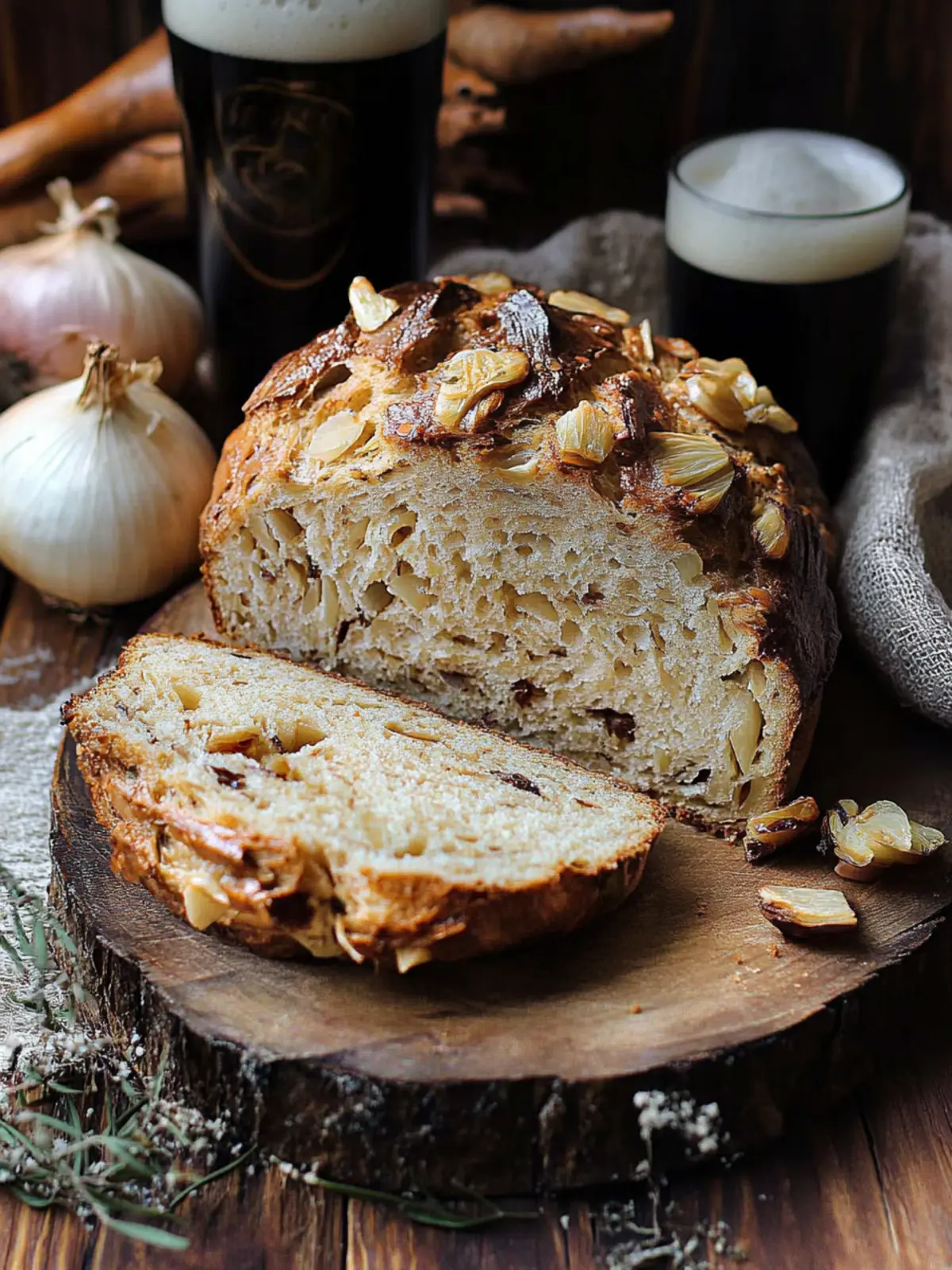 Savory Black Beer Onion Bread with Flavorful Garlic Butter 2 Black Beer Onion Bread