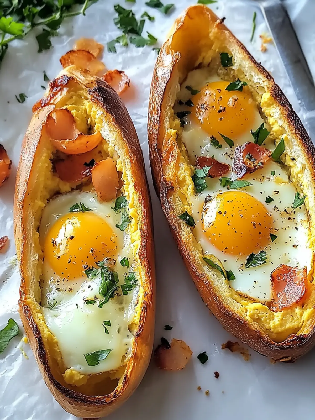 Delicious Baked Egg Boats with Turkey Bacon and Veggies 3 Baked Egg Boats