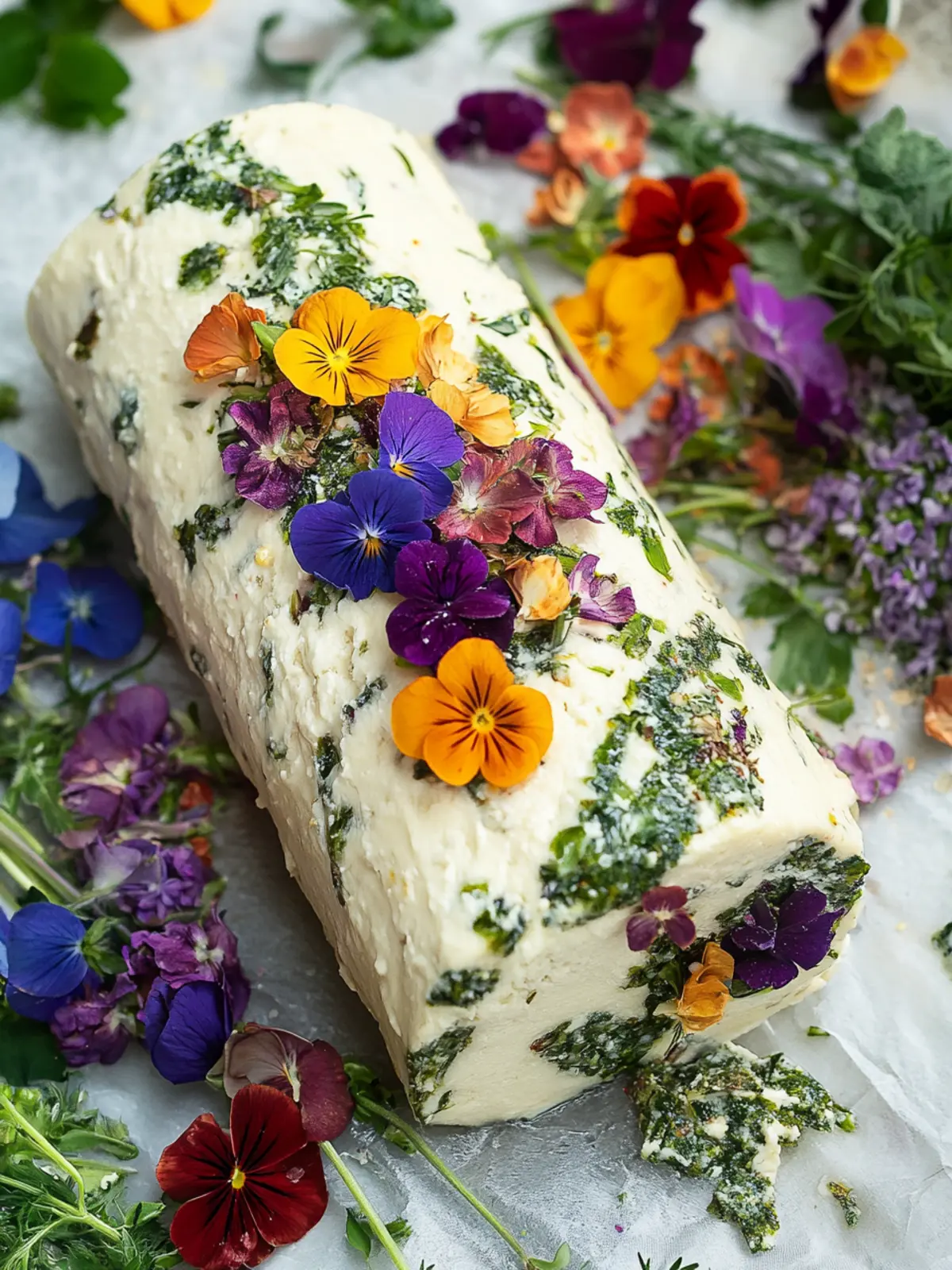 Delightful Herbed Goat Cheese Log with Edible Flowers Recipe 4 Herbed Goat Cheese Log with Edible Flowers