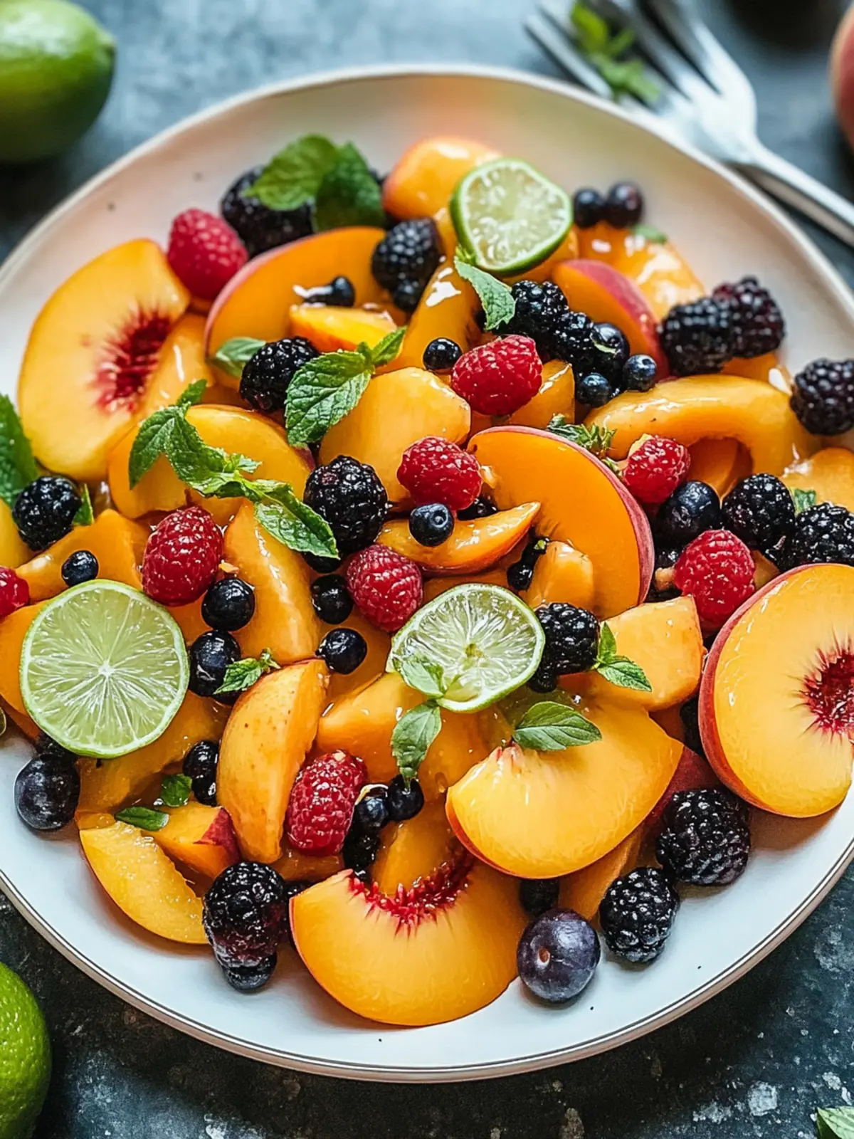 Peach Fruit Salad with Honey Lime for a Refreshing Summer Treat 5 Peach fruit salad with honey lime
