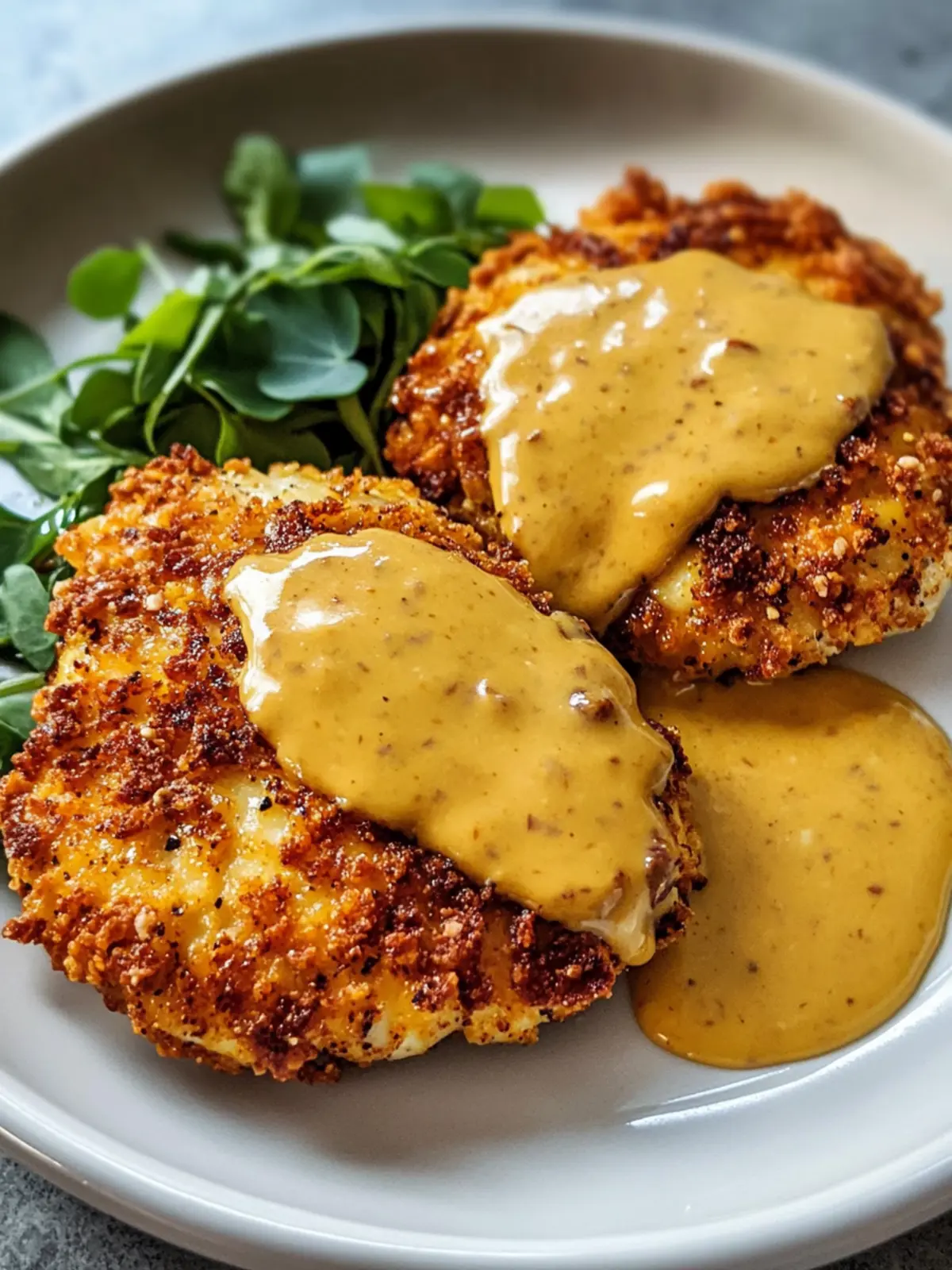 Pretzel Chicken with Mustard-Cheddar Sauce