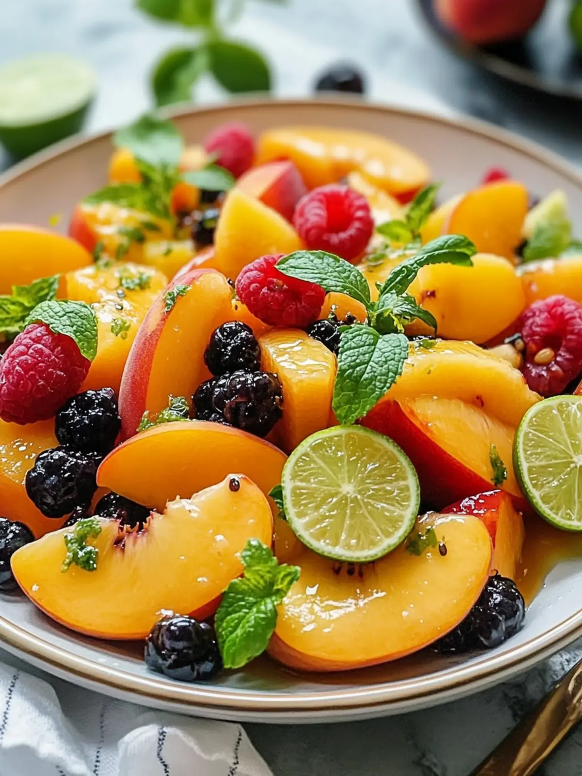 Peach Fruit Salad with Honey Lime for a Refreshing Summer Treat 2 Peach fruit salad with honey lime