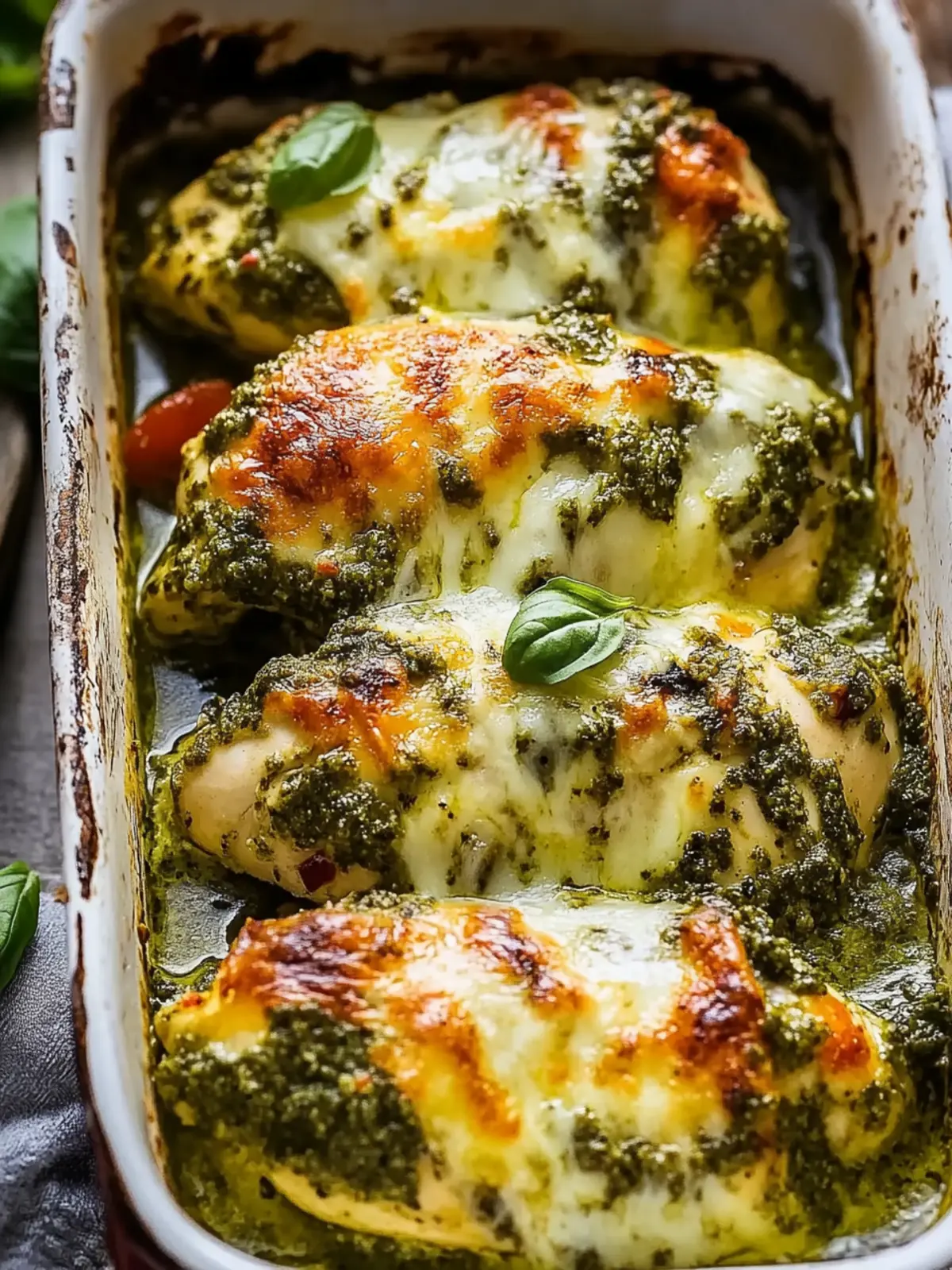 Cheesy Pesto Baked Chicken