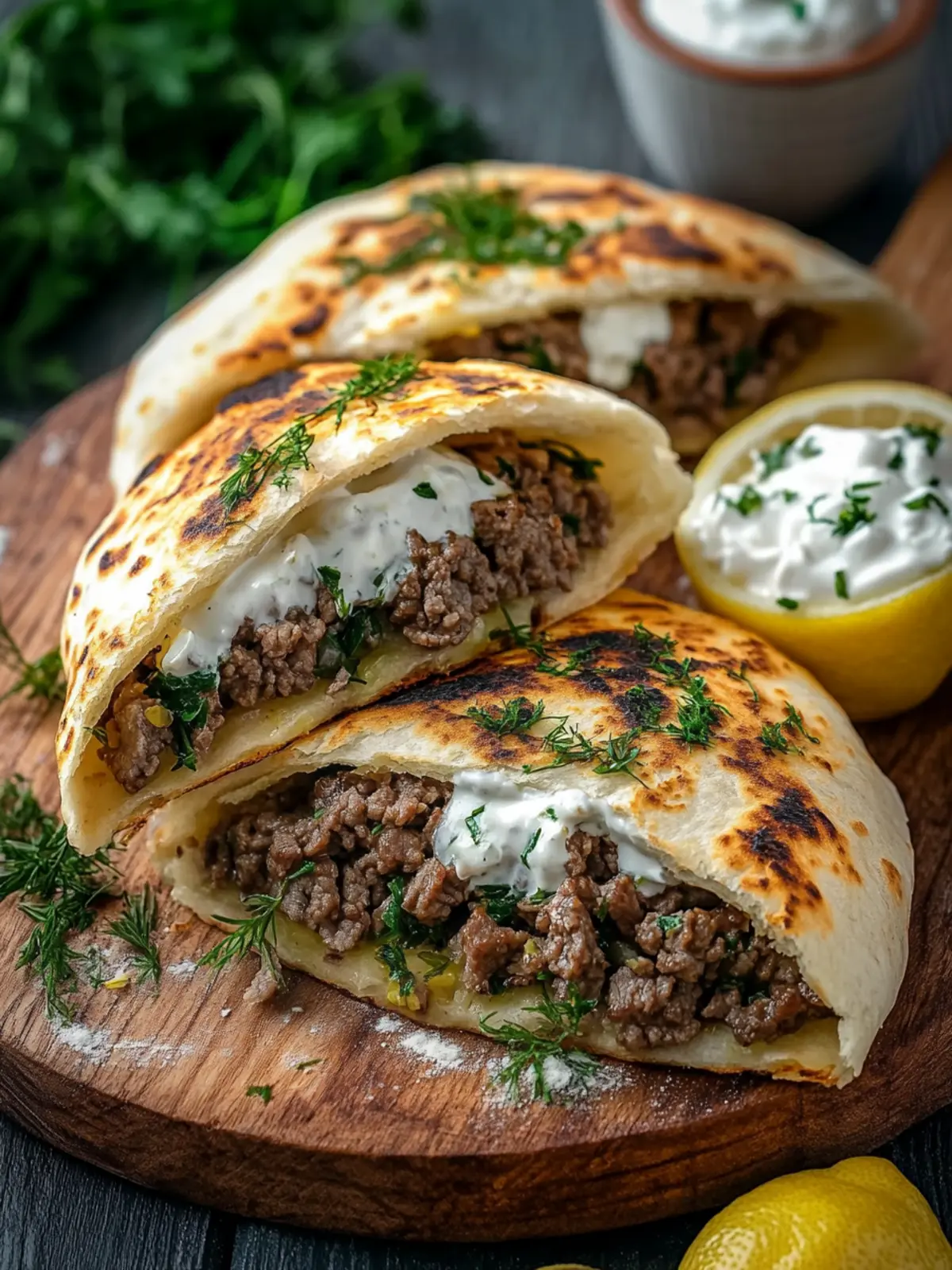 Savor Greek Beef Stuffed Pita with Lemon Garlic Bliss 2 Greek Beef Stuffed Pita with Lemon Garlic